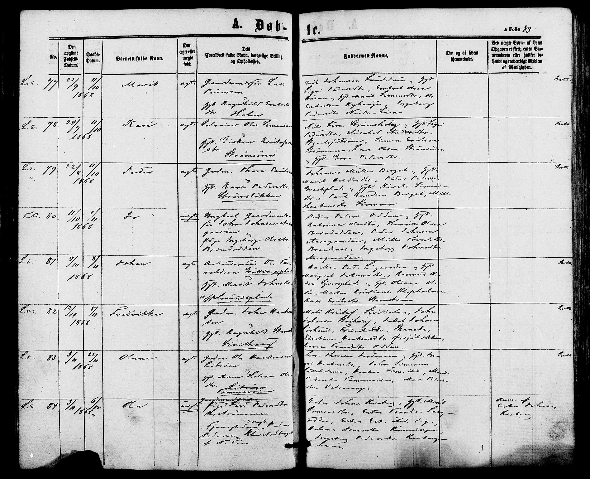 Alvdal prestekontor, SAH/PREST-060/H/Ha/Haa/L0001: Parish register (official) no. 1, 1863-1882, p. 83