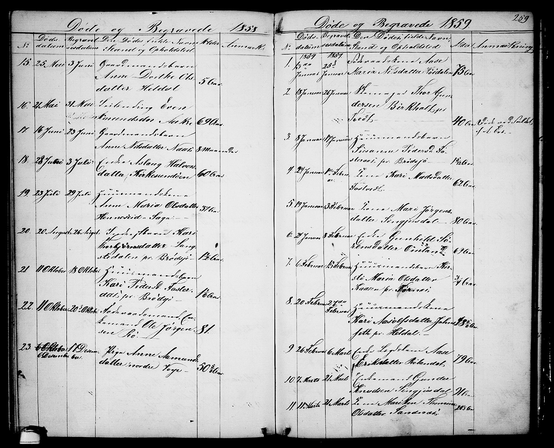 Drangedal kirkebøker, SAKO/A-258/G/Ga/L0002: Parish register (copy) no. I 2, 1856-1887, p. 259