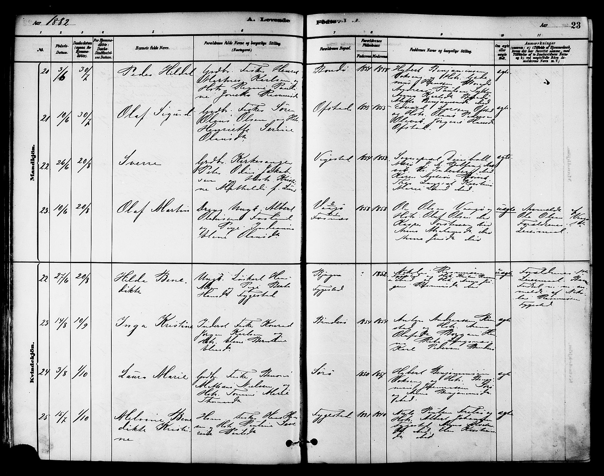 Ministerialprotokoller, klokkerbøker og fødselsregistre - Nord-Trøndelag, AV/SAT-A-1458/786/L0686: Parish register (official) no. 786A02, 1880-1887, p. 23