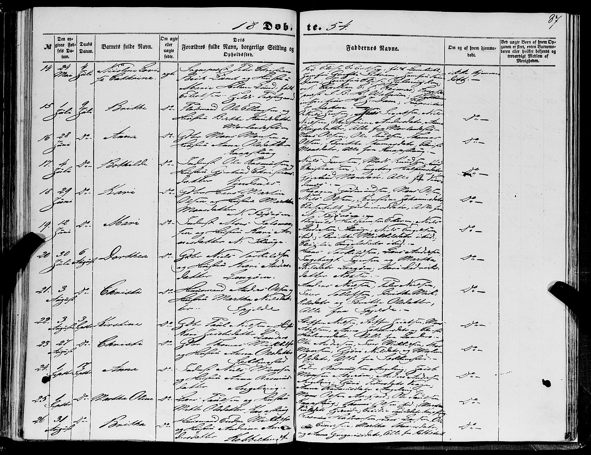 Fjell sokneprestembete, SAB/A-75301/H/Haa: Parish register (official) no. A 2, 1847-1864, p. 87