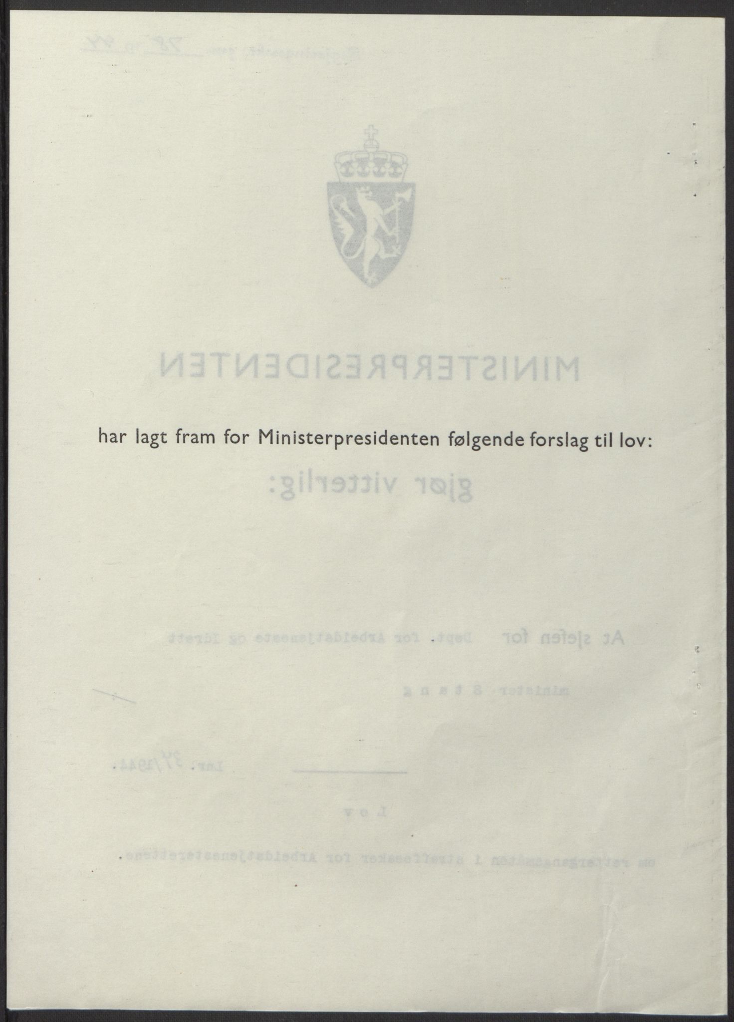 NS-administrasjonen 1940-1945 (Statsrådsekretariatet, de kommisariske statsråder mm), AV/RA-S-4279/D/Db/L0100: Lover, 1944, p. 165