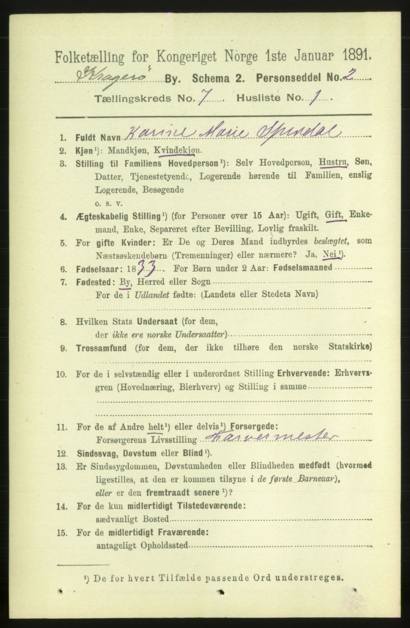 RA, 1891 census for 0801 Kragerø, 1891, p. 3469