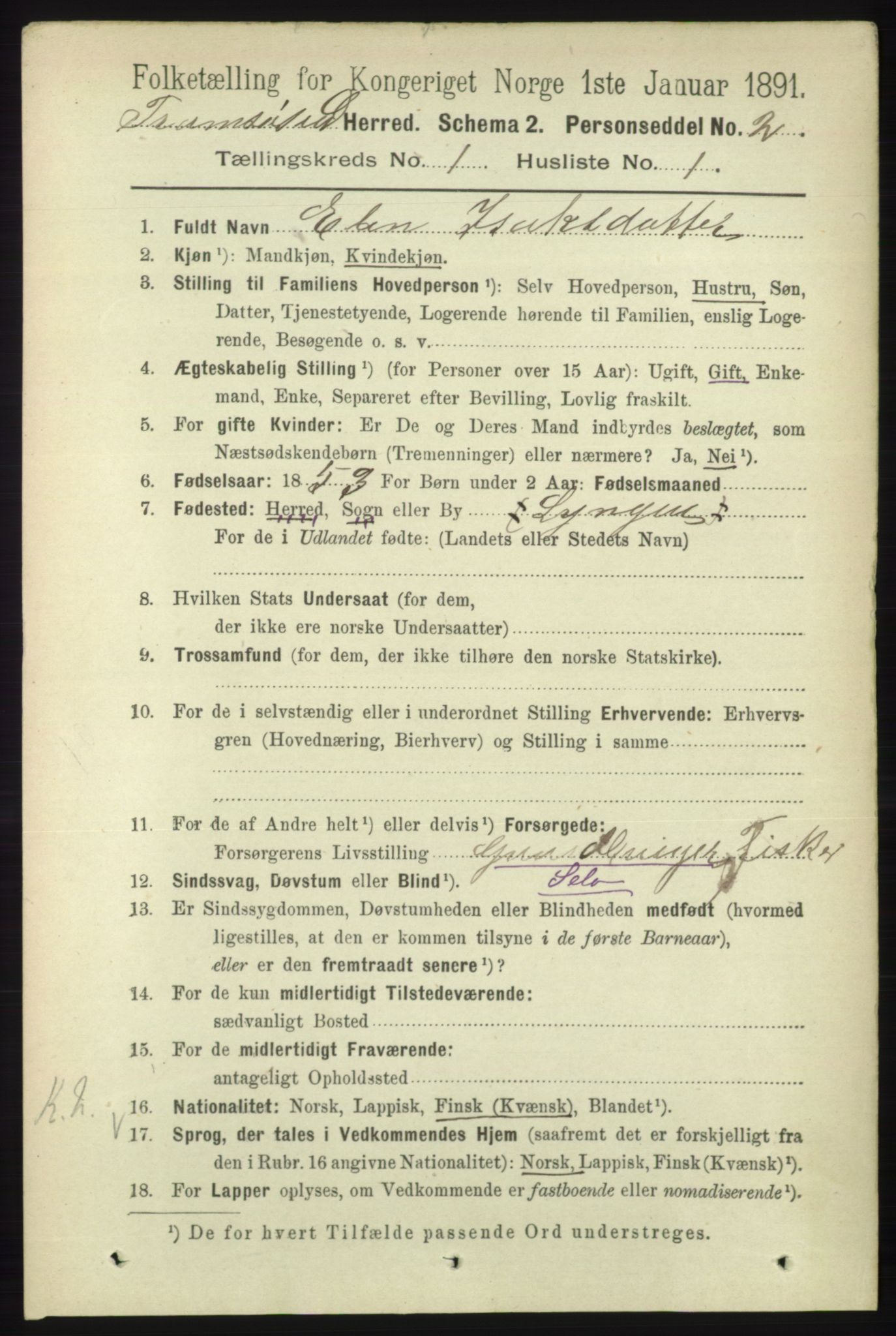 RA, 1891 census for 1934 Tromsøysund, 1891, p. 83