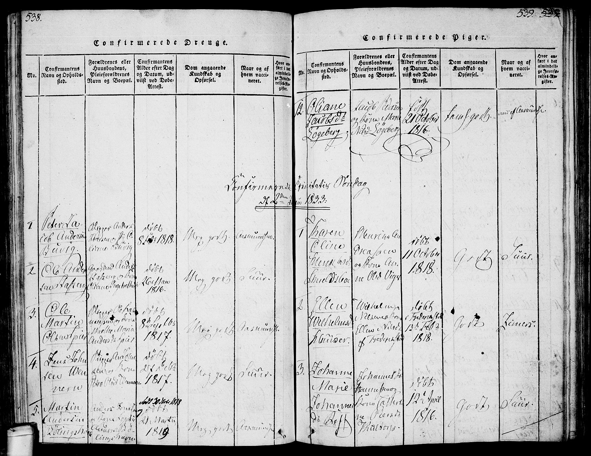 Hvaler prestekontor Kirkebøker, AV/SAO-A-2001/F/Fa/L0005: Parish register (official) no. I 5, 1816-1845, p. 538-539