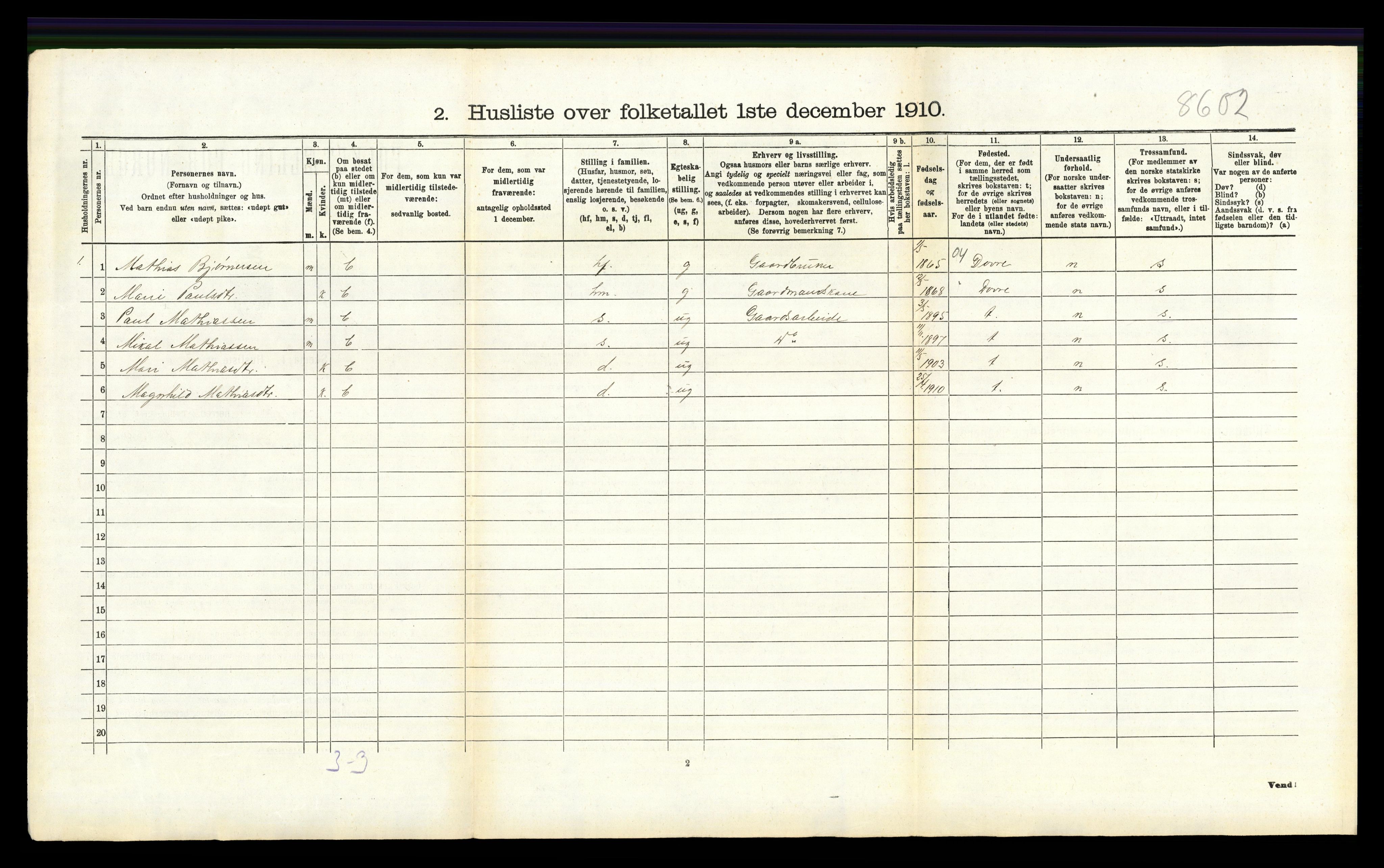 RA, 1910 census for Lesja, 1910, p. 416