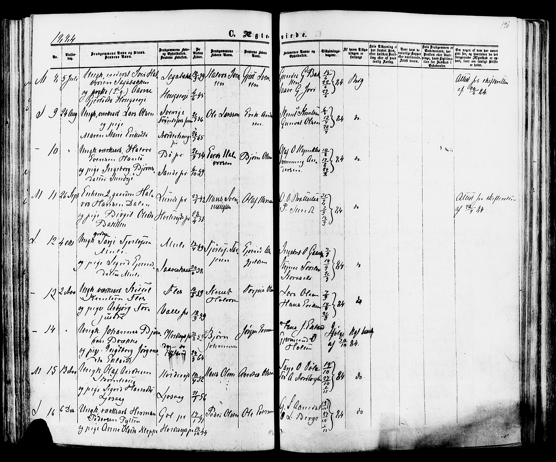 Mo kirkebøker, AV/SAKO-A-286/F/Fa/L0006: Parish register (official) no. I 6, 1865-1885, p. 196