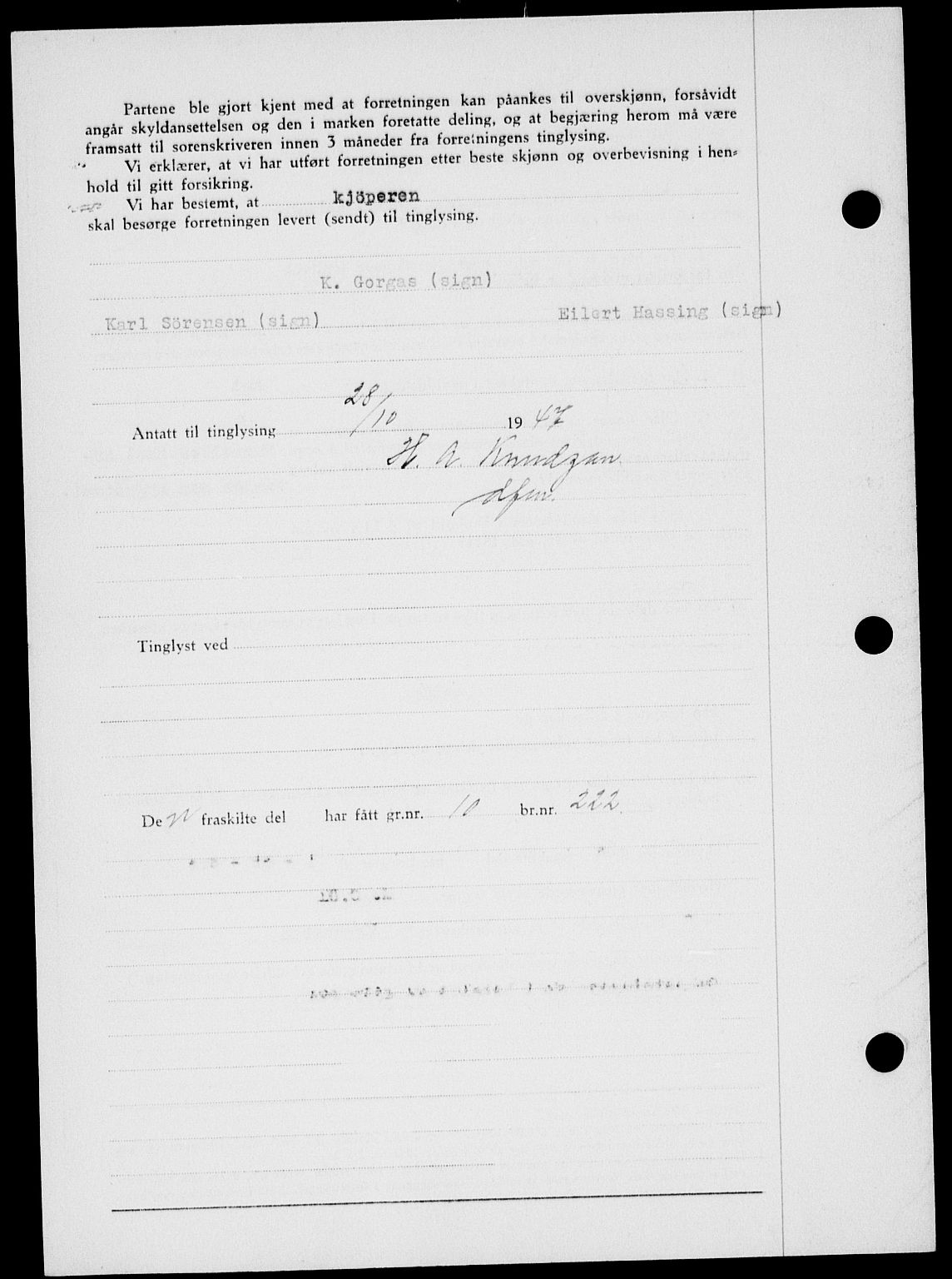 Onsøy sorenskriveri, SAO/A-10474/G/Ga/Gab/L0021: Mortgage book no. II A-21, 1947-1947, Diary no: : 2962/1947