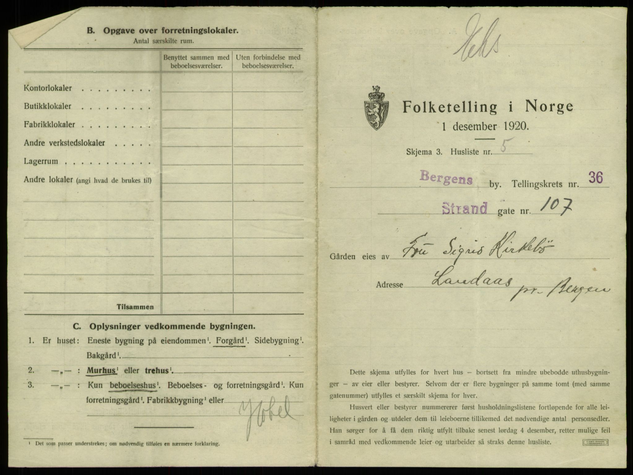 SAB, 1920 census for Bergen, 1920, p. 3315