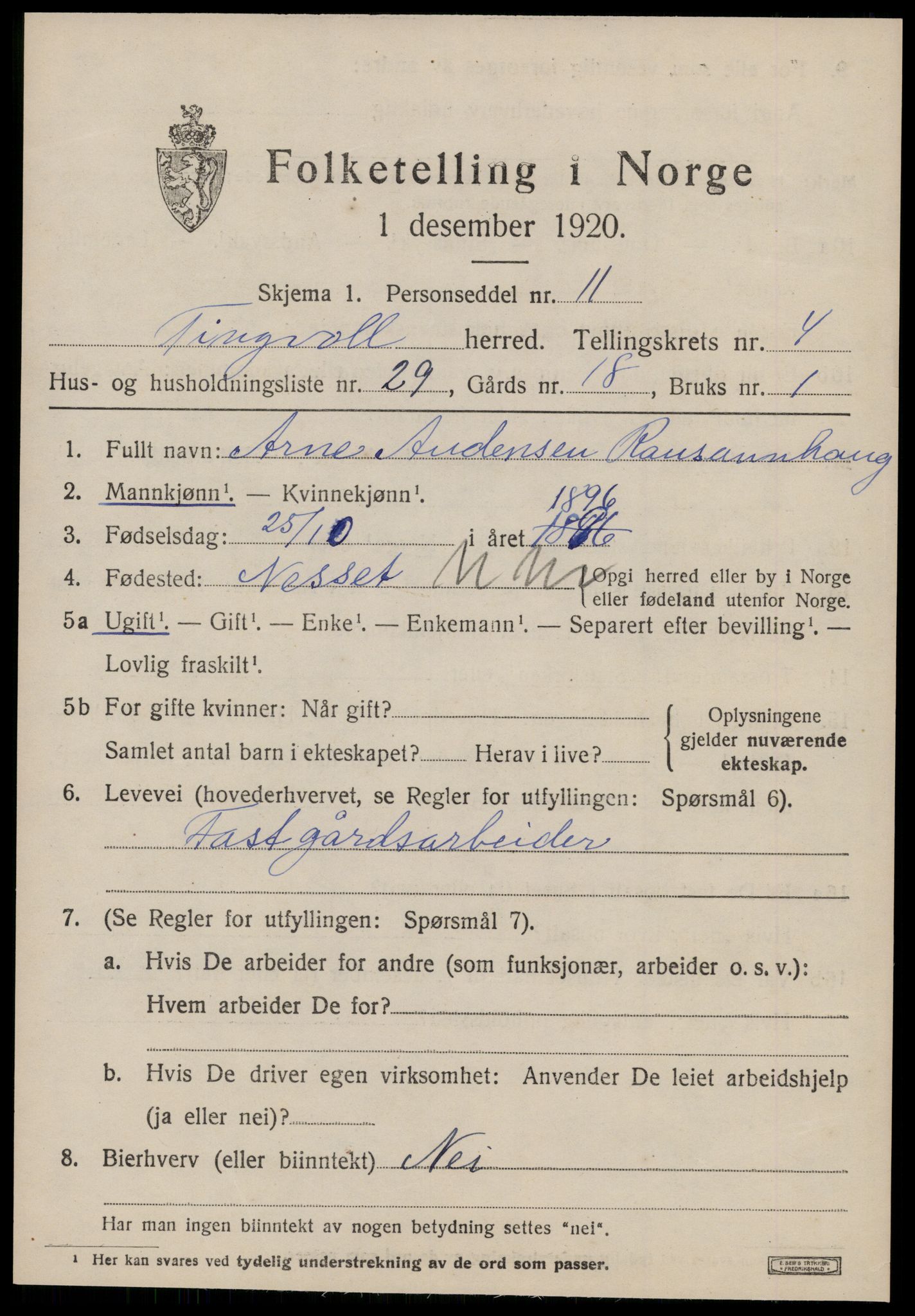 SAT, 1920 census for Tingvoll, 1920, p. 2220