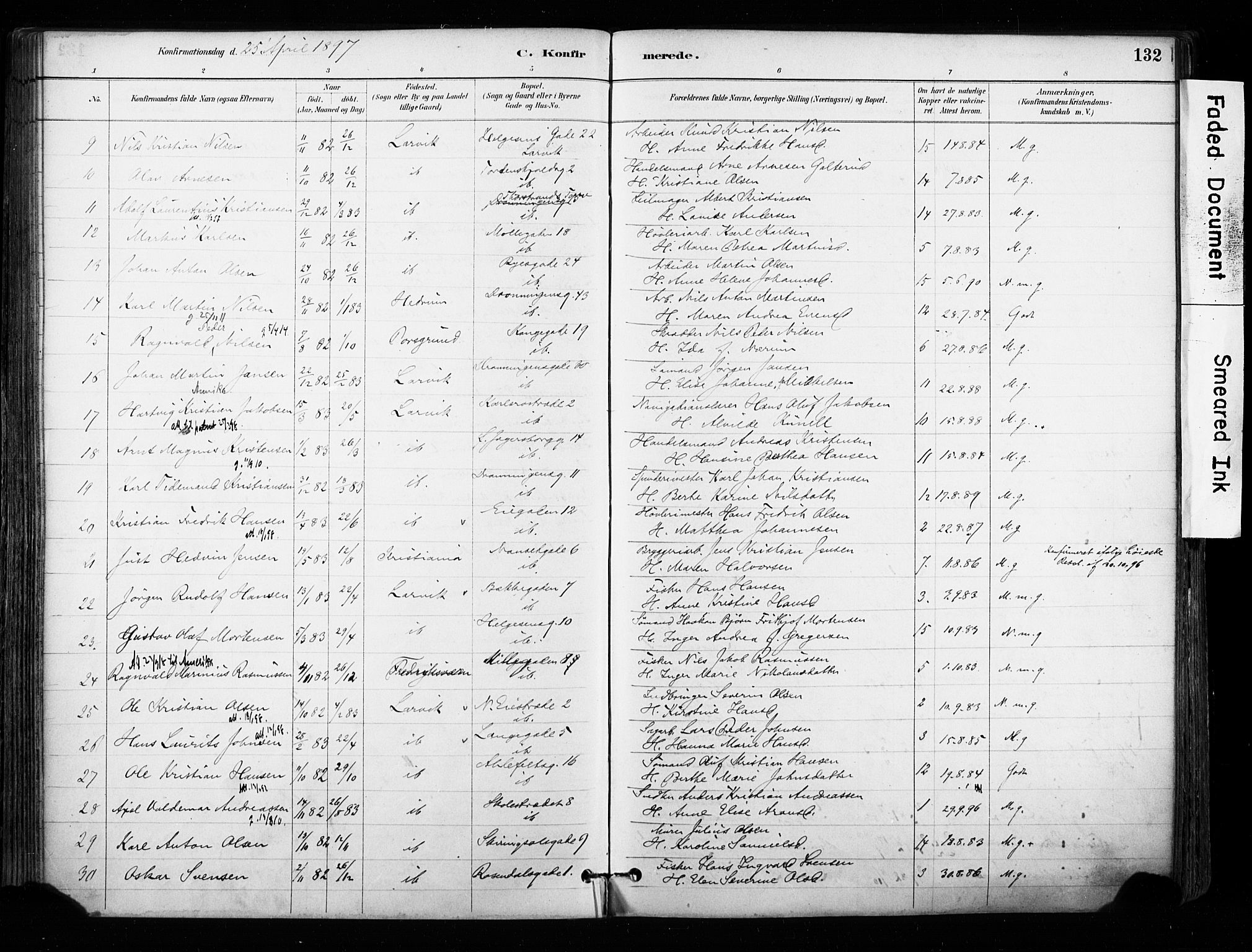 Larvik kirkebøker, AV/SAKO-A-352/F/Fa/L0008: Parish register (official) no. I 8, 1884-1902, p. 132