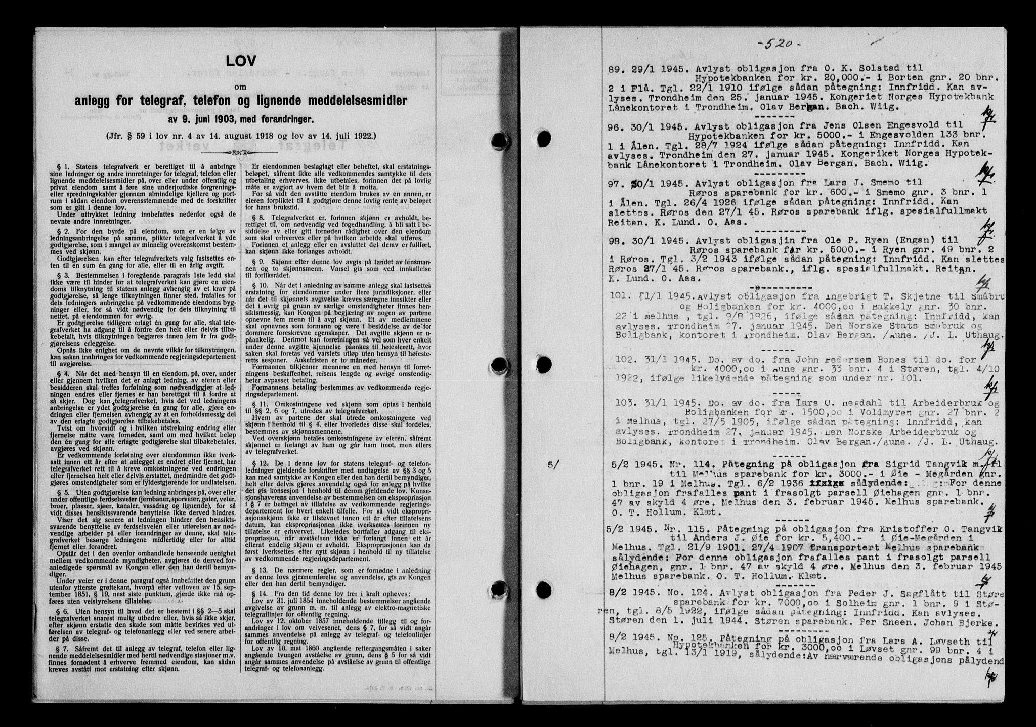 Gauldal sorenskriveri, SAT/A-0014/1/2/2C/L0058: Mortgage book no. 63, 1944-1945, Diary no: : 89/1945