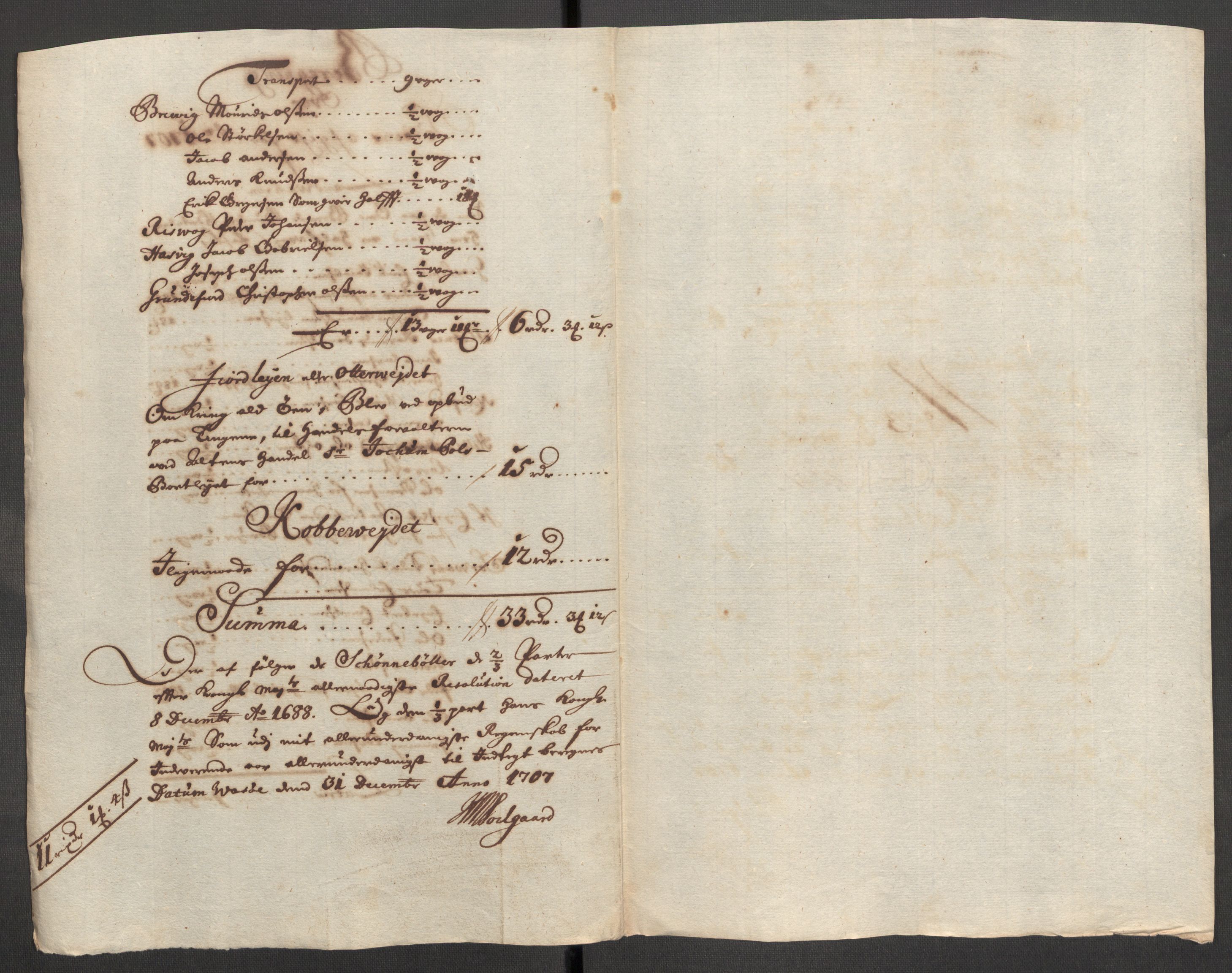 Rentekammeret inntil 1814, Reviderte regnskaper, Fogderegnskap, RA/EA-4092/R69/L4854: Fogderegnskap Finnmark/Vardøhus, 1707-1708, p. 48