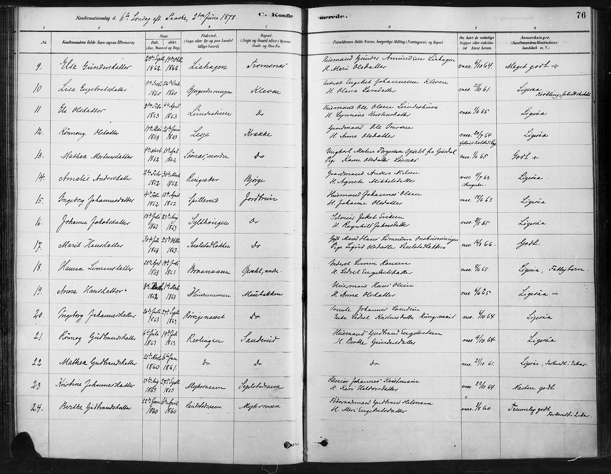 Ringebu prestekontor, AV/SAH-PREST-082/H/Ha/Haa/L0009: Parish register (official) no. 9, 1878-1898, p. 76