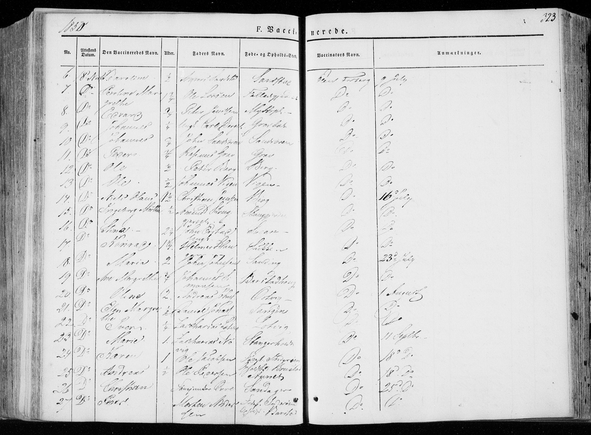 Ministerialprotokoller, klokkerbøker og fødselsregistre - Nord-Trøndelag, AV/SAT-A-1458/722/L0218: Parish register (official) no. 722A05, 1843-1868, p. 323