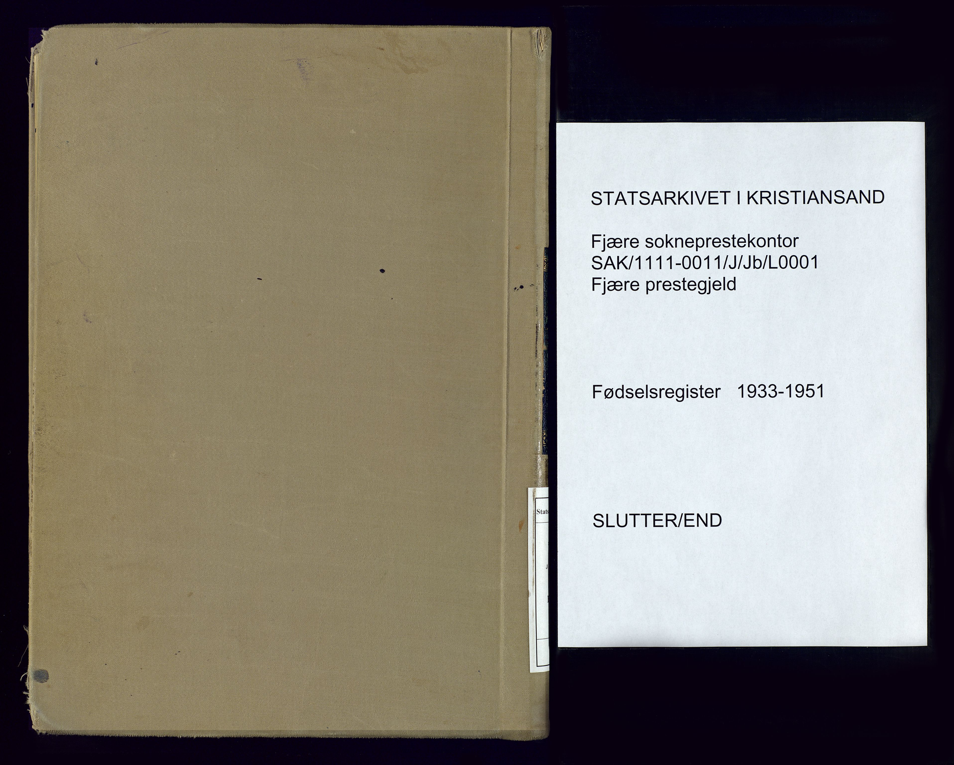 Fjære sokneprestkontor, AV/SAK-1111-0011/J/Jb/L0001: Birth register no. 1, 1933-1951