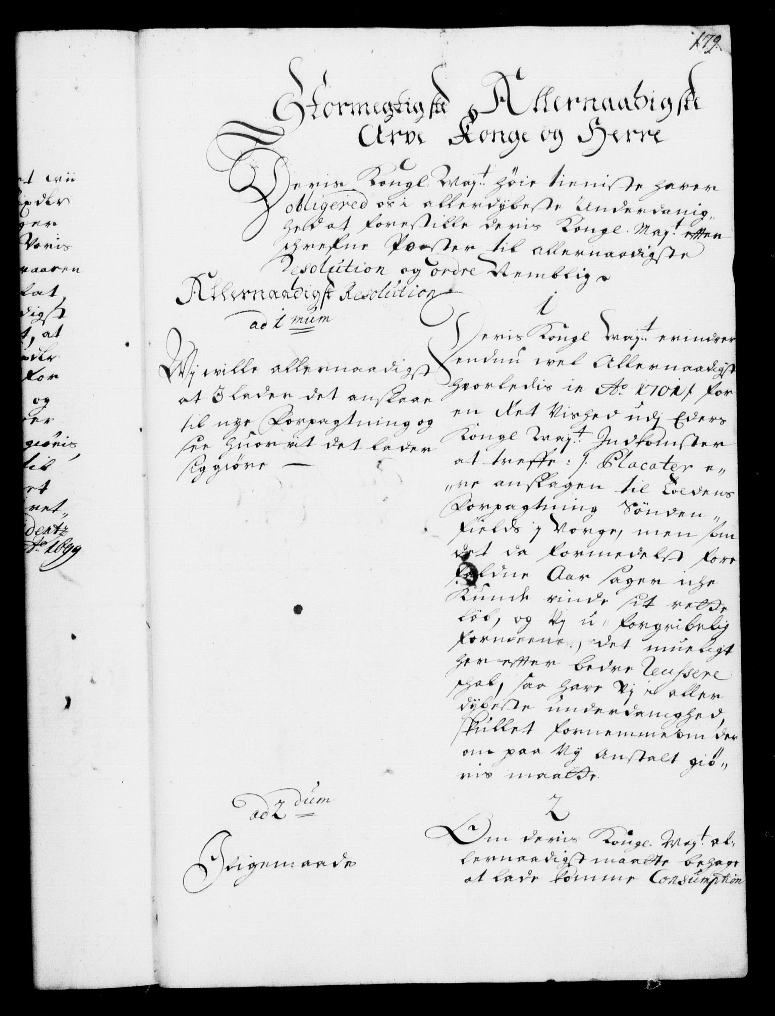 Rentekammeret, Kammerkanselliet, RA/EA-3111/G/Gf/Gfa/L0001: Resolusjonsprotokoll med register (merket RK 52.1), 1695-1706, p. 179
