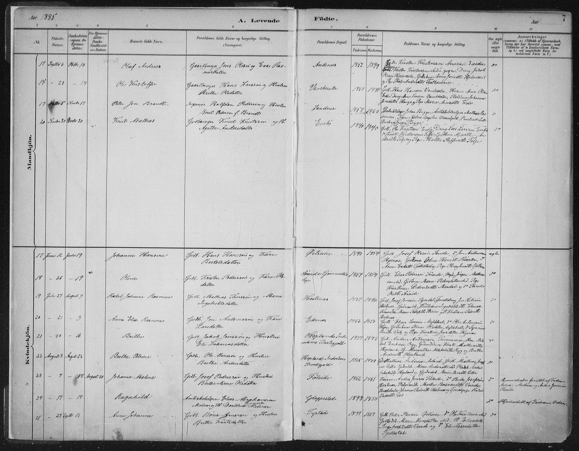 Gloppen sokneprestembete, AV/SAB-A-80101/H/Haa/Haab/L0001: Parish register (official) no. B  1, 1885-1905, p. 7