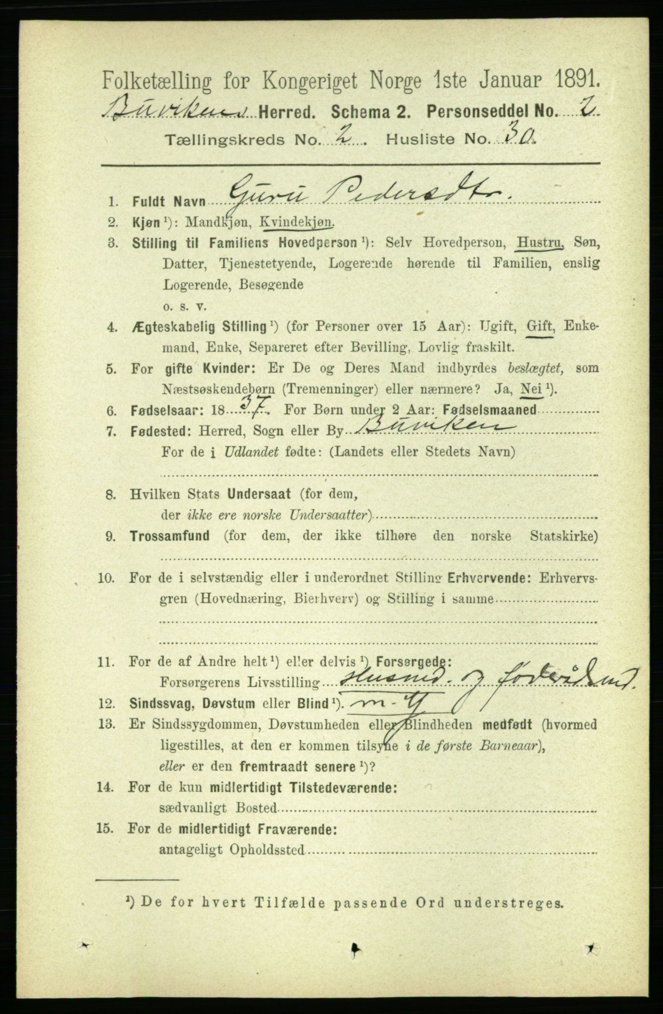 RA, 1891 census for 1656 Buvik, 1891, p. 761