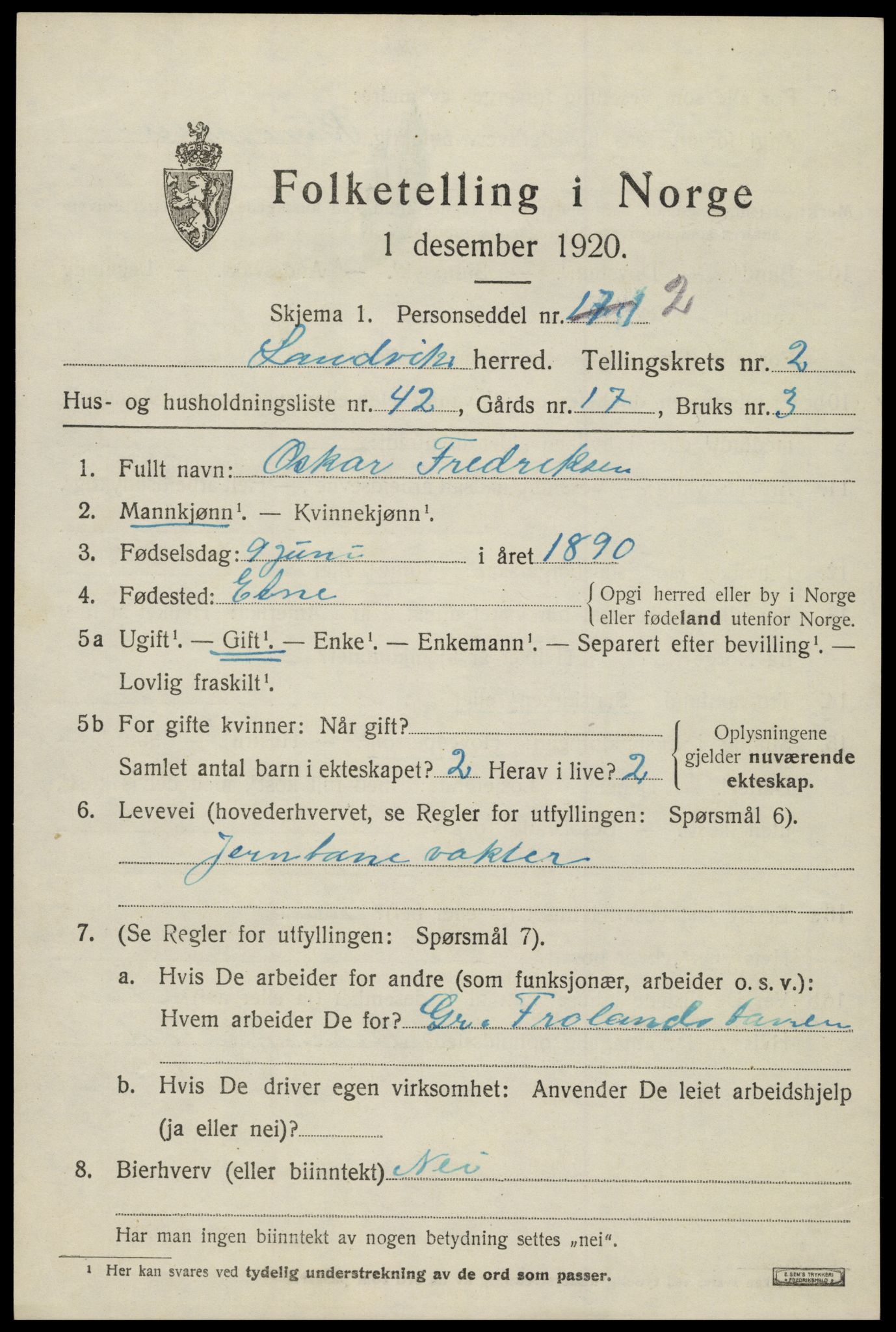 SAK, 1920 census for Landvik, 1920, p. 2108