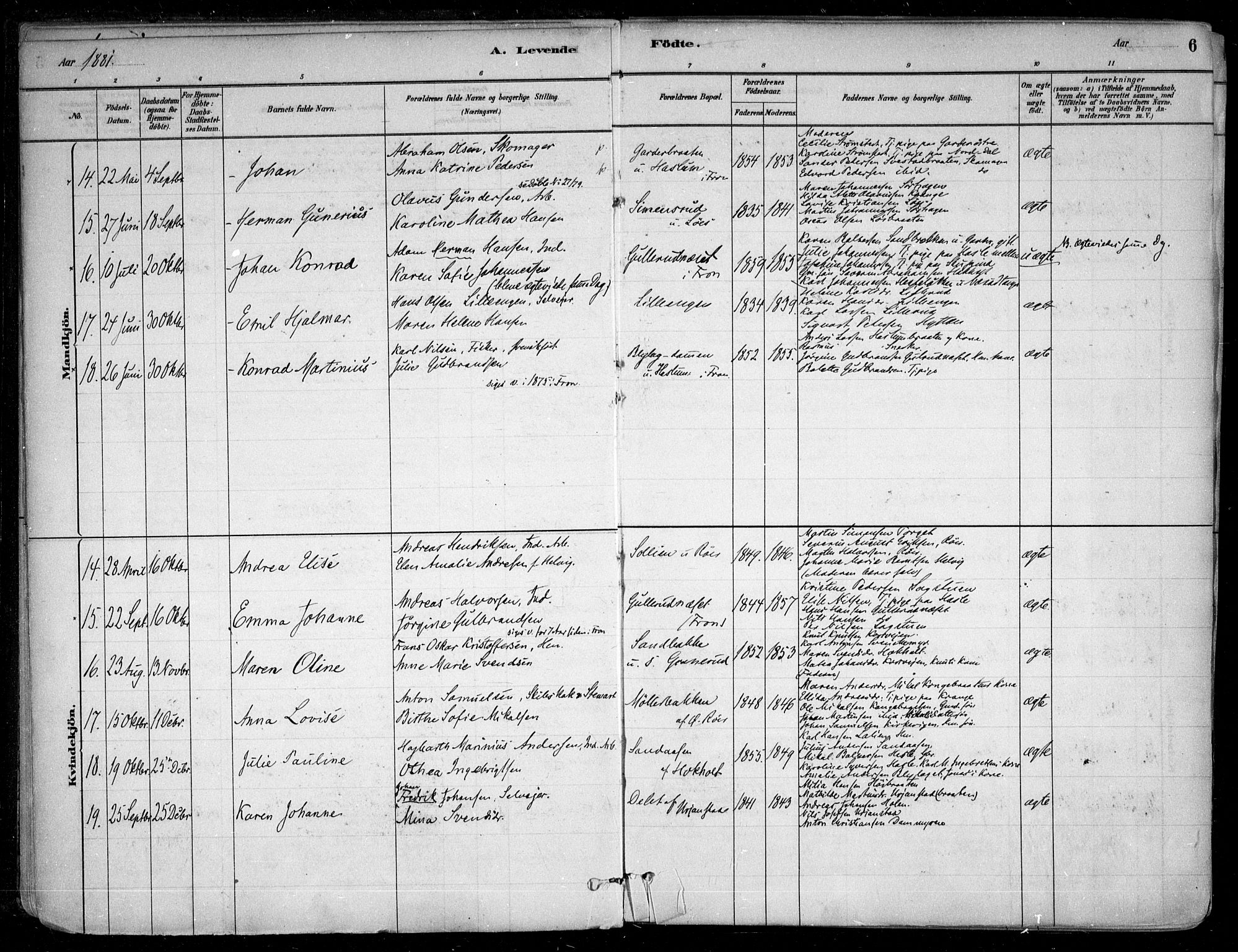 Nesodden prestekontor Kirkebøker, SAO/A-10013/F/Fa/L0009: Parish register (official) no. I 9, 1880-1915, p. 6