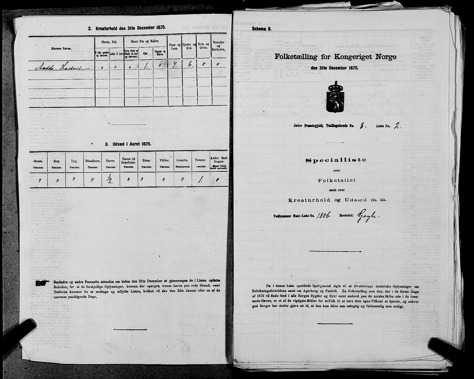 SAST, 1875 census for 1138P Jelsa, 1875, p. 671