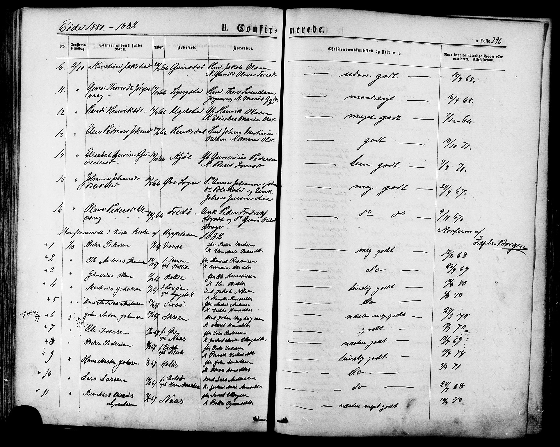 Ministerialprotokoller, klokkerbøker og fødselsregistre - Møre og Romsdal, SAT/A-1454/568/L0806: Parish register (official) no. 568A12 /4, 1878-1884, p. 296