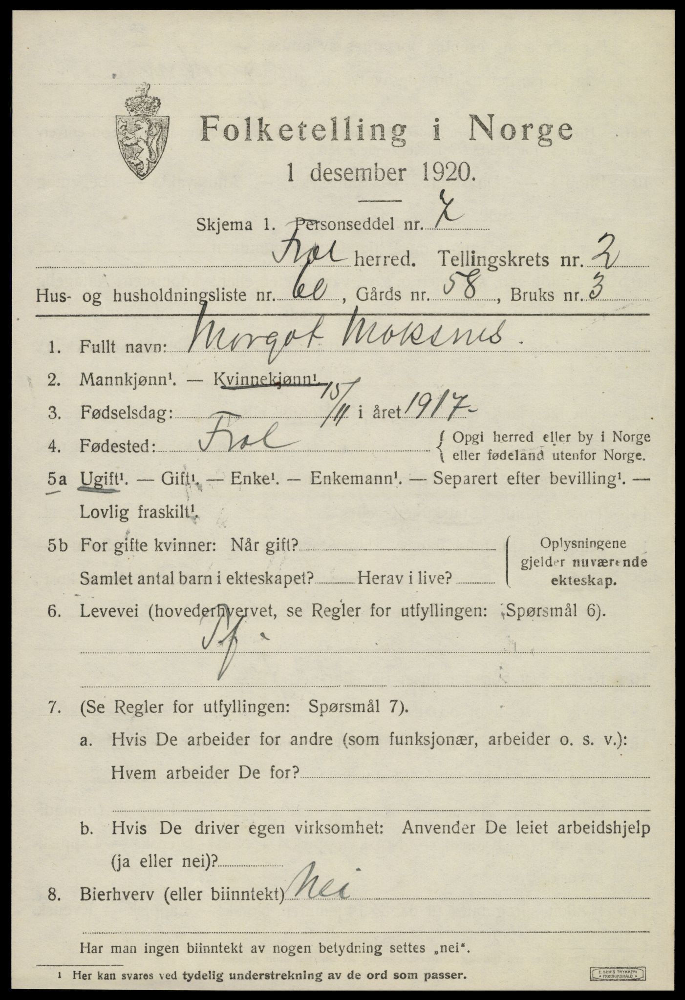 SAT, 1920 census for Frol, 1920, p. 2985