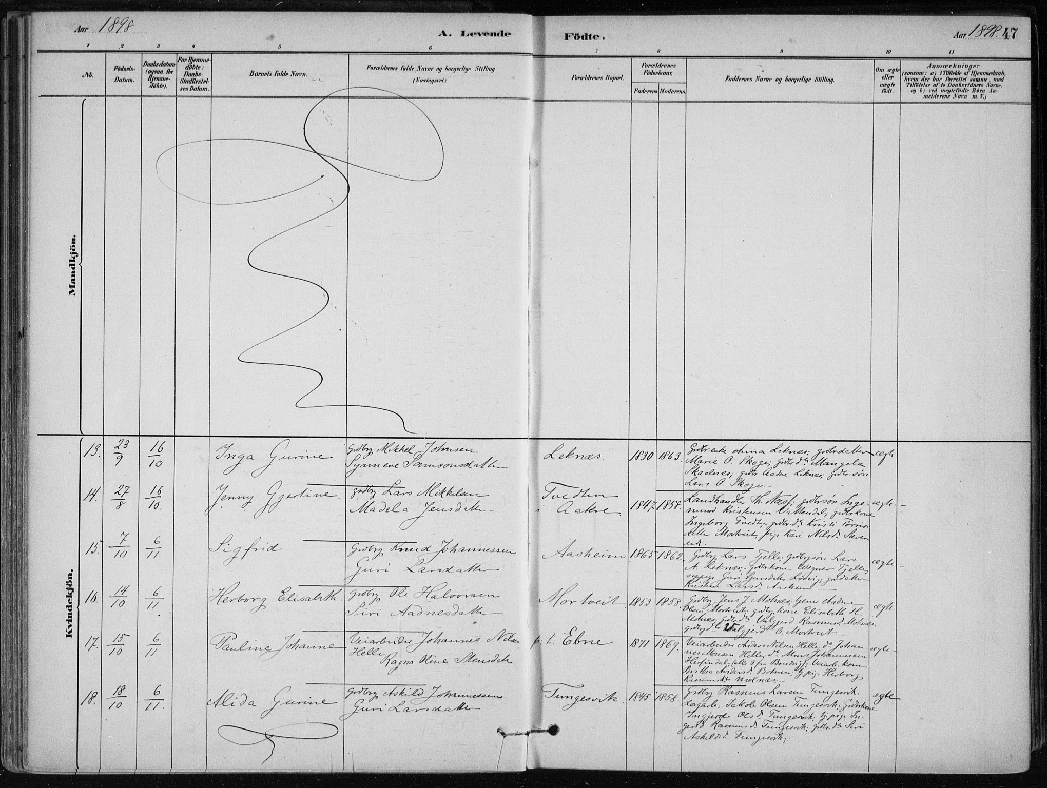 Skånevik sokneprestembete, SAB/A-77801/H/Haa: Parish register (official) no. B 1, 1879-1914, p. 47