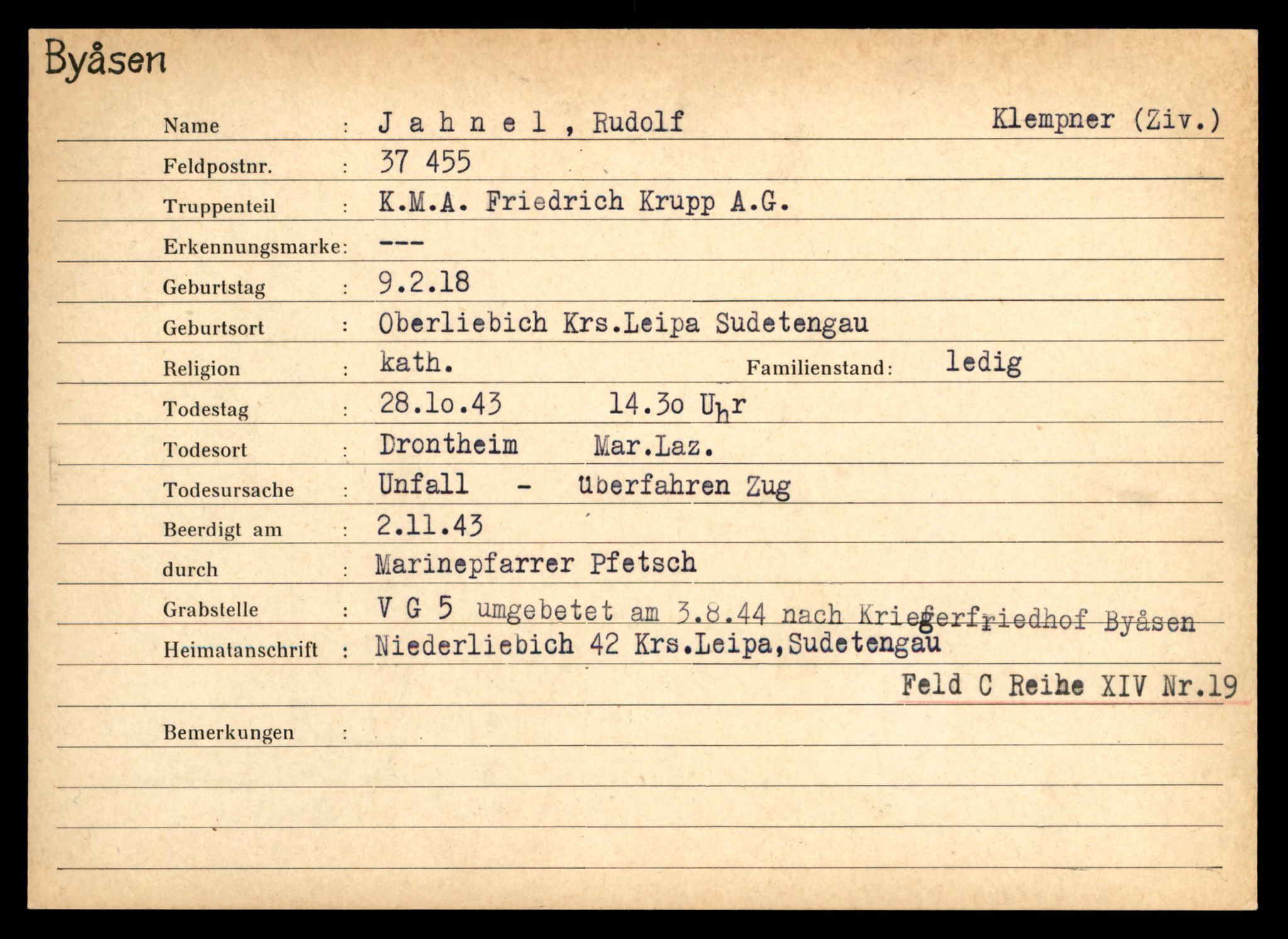 Distriktskontoret for krigsgraver, AV/SAT-A-5030/E/L0004: Kasett/kartotek over tysk Krigskirkegård på Byåsen, 1945, p. 767