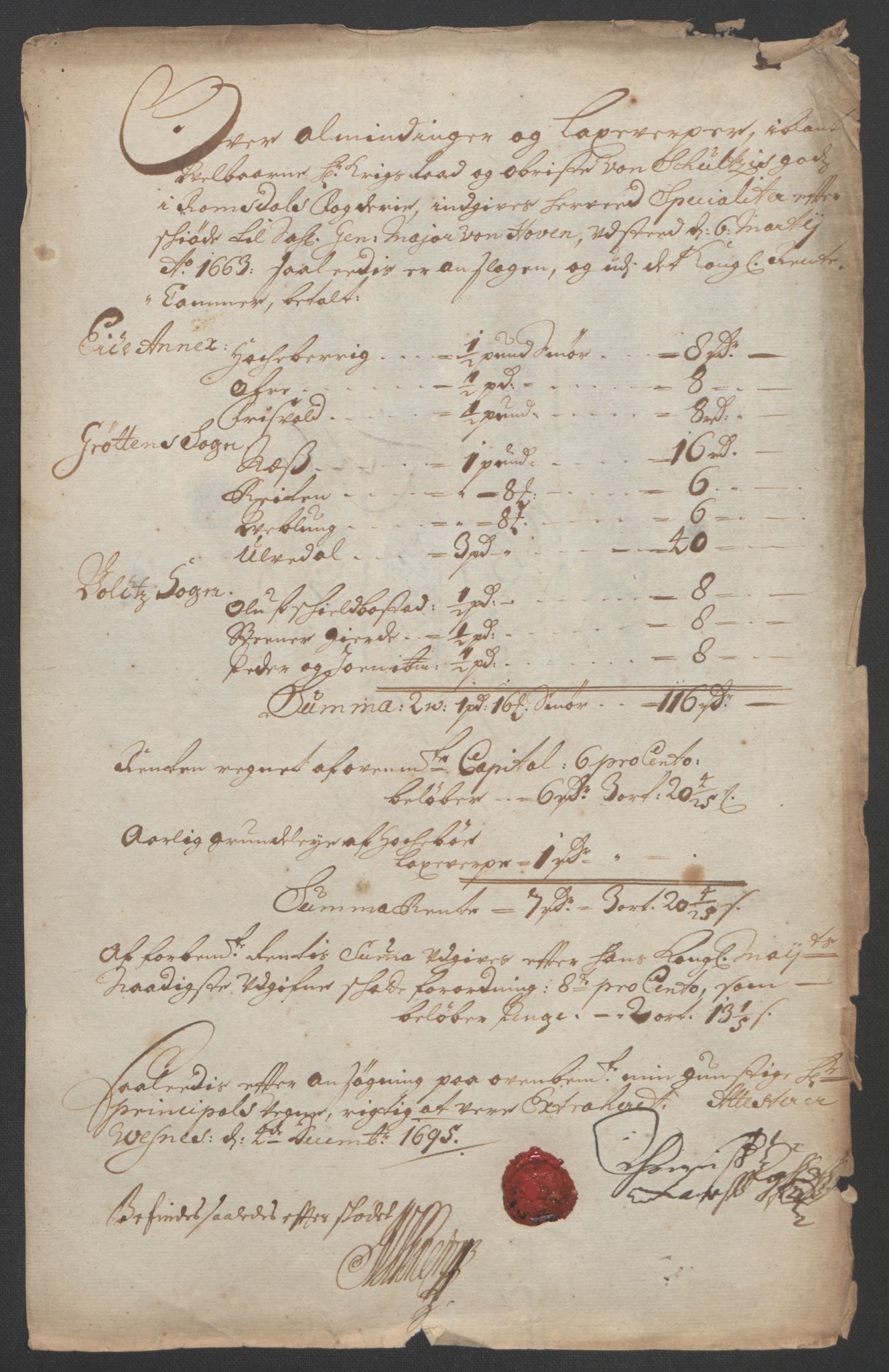 Rentekammeret inntil 1814, Reviderte regnskaper, Fogderegnskap, RA/EA-4092/R55/L3652: Fogderegnskap Romsdal, 1695-1696, p. 67