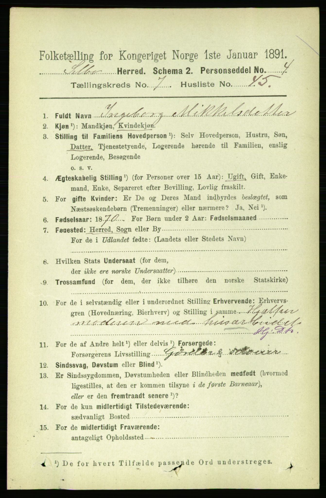 RA, 1891 census for 1664 Selbu, 1891, p. 2839