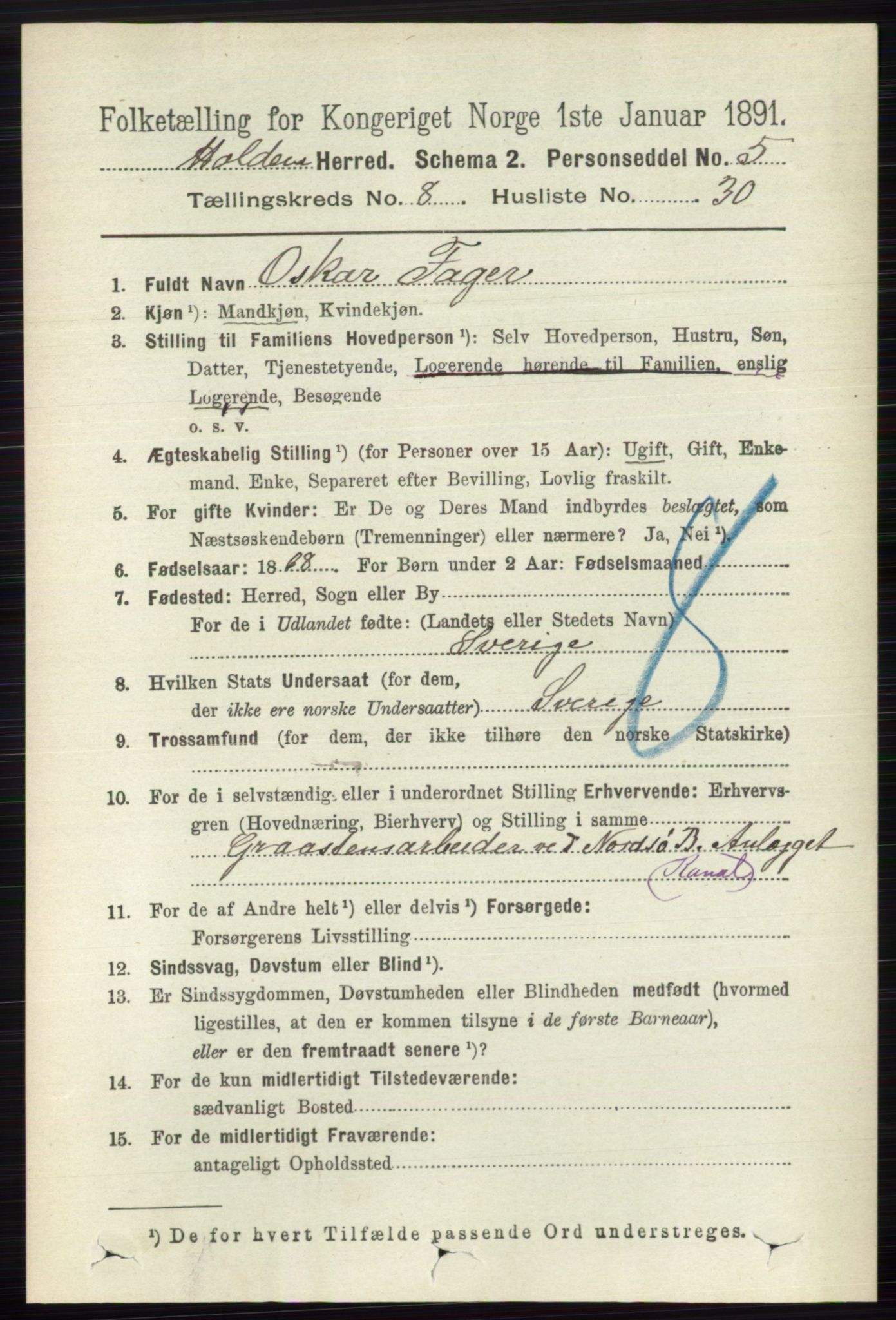 RA, 1891 census for 0819 Holla, 1891, p. 3874