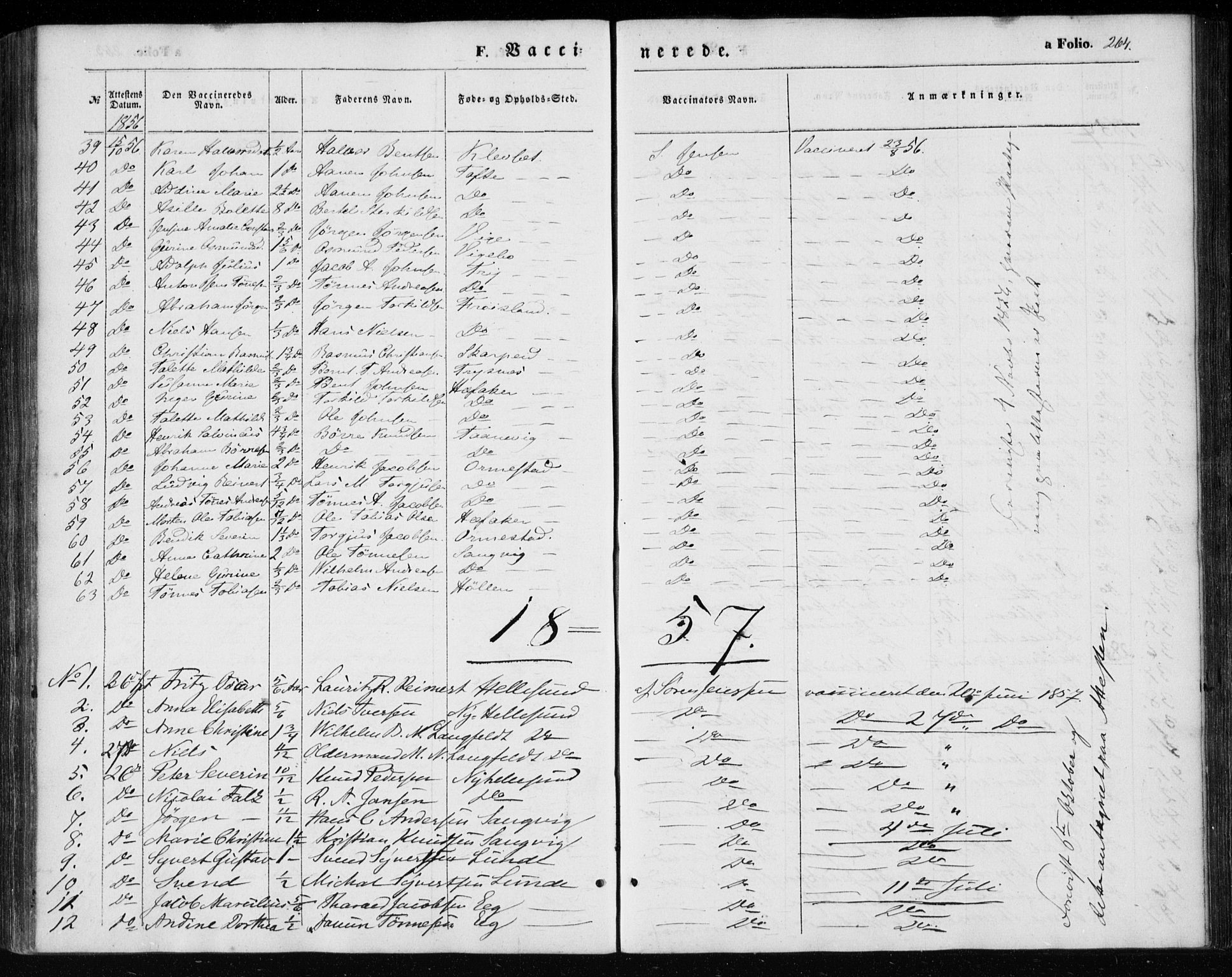 Søgne sokneprestkontor, SAK/1111-0037/F/Fa/Fab/L0010: Parish register (official) no. A 10, 1853-1869, p. 264