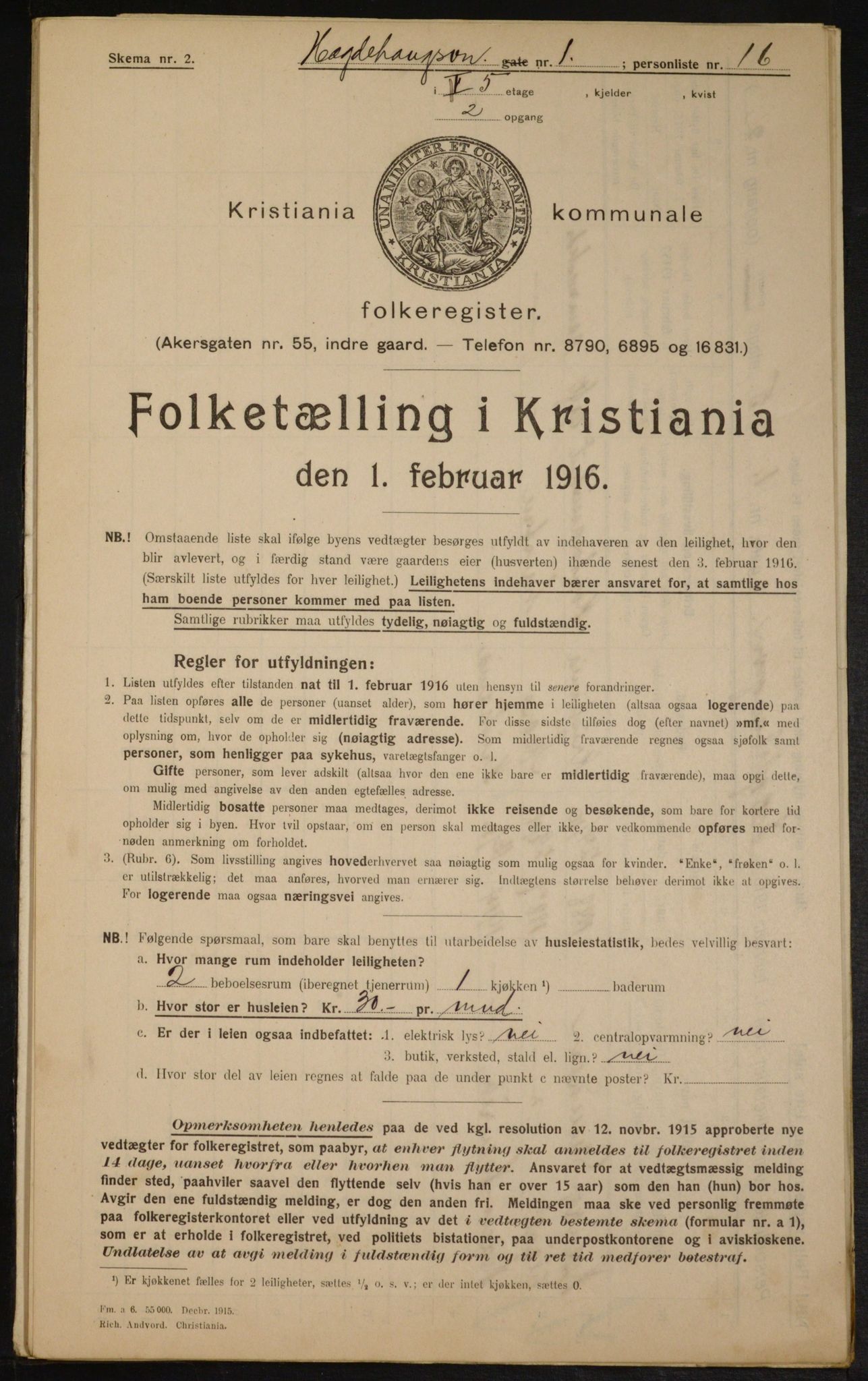 OBA, Municipal Census 1916 for Kristiania, 1916, p. 36532