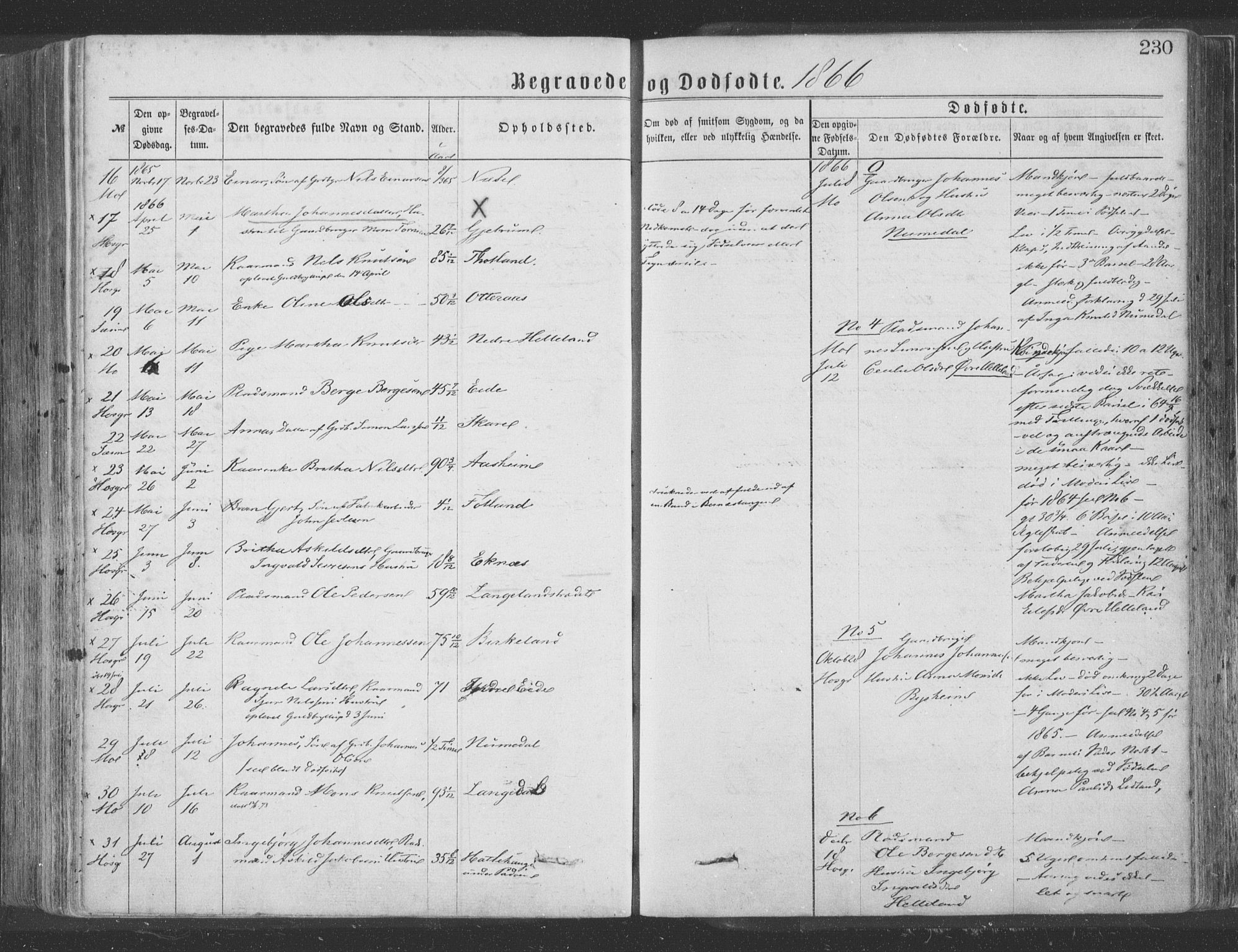 Hosanger sokneprestembete, SAB/A-75801/H/Haa: Parish register (official) no. A 9, 1864-1876, p. 230