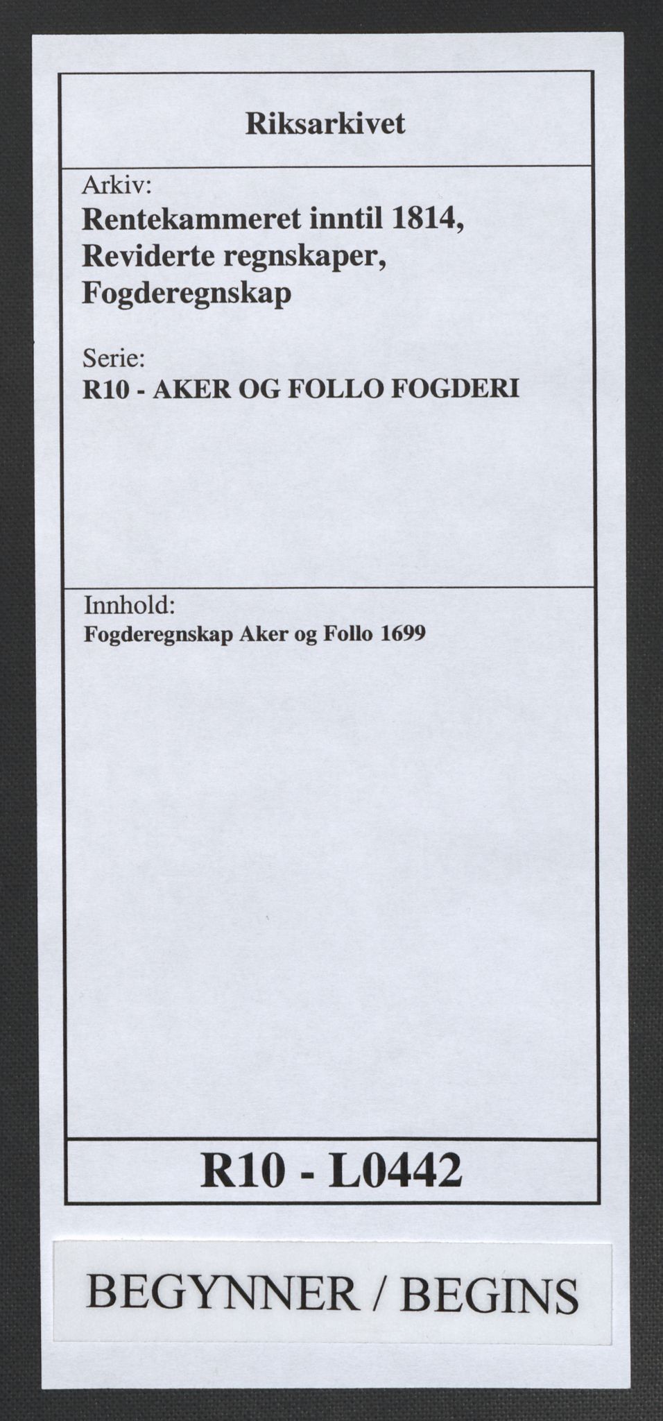 Rentekammeret inntil 1814, Reviderte regnskaper, Fogderegnskap, AV/RA-EA-4092/R10/L0442: Fogderegnskap Aker og Follo, 1699, p. 1