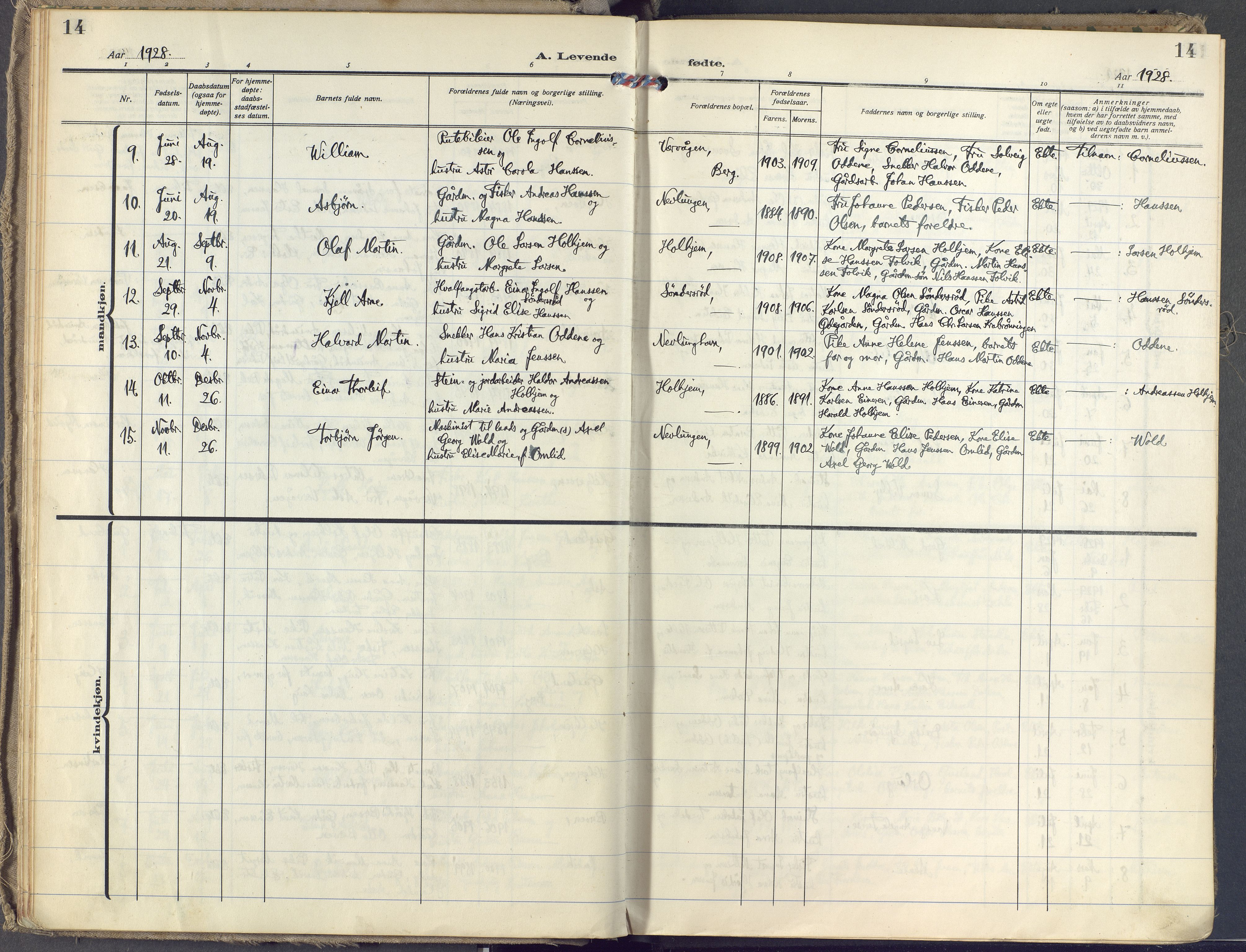 Brunlanes kirkebøker, SAKO/A-342/F/Fb/L0004: Parish register (official) no. II 4, 1923-1940, p. 14