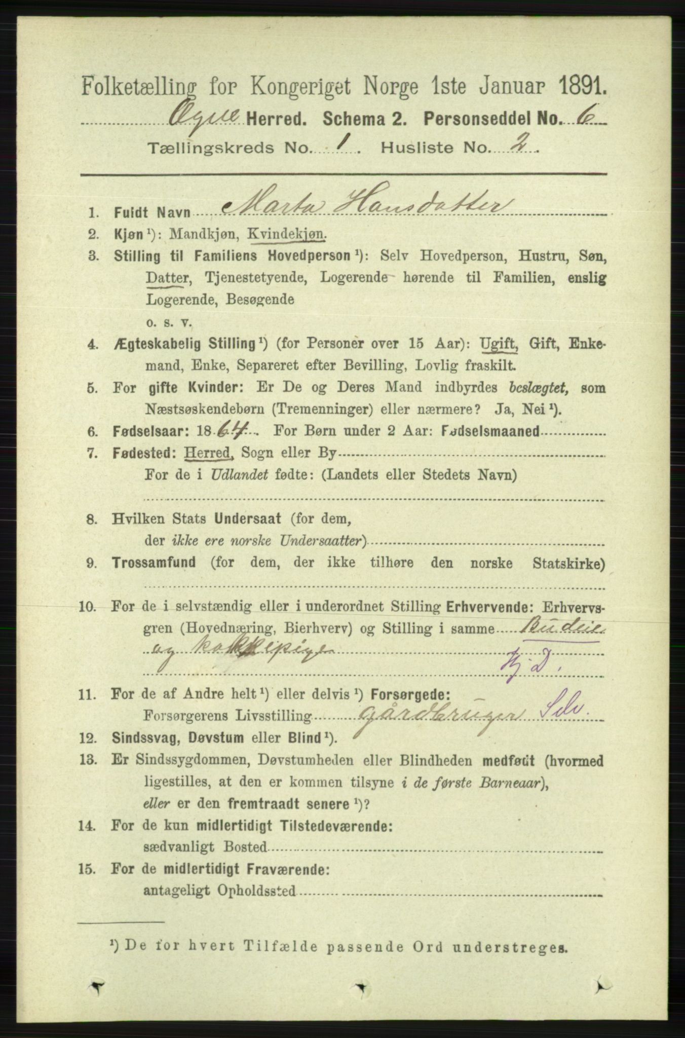 RA, 1891 census for 1117 Ogna, 1891, p. 119