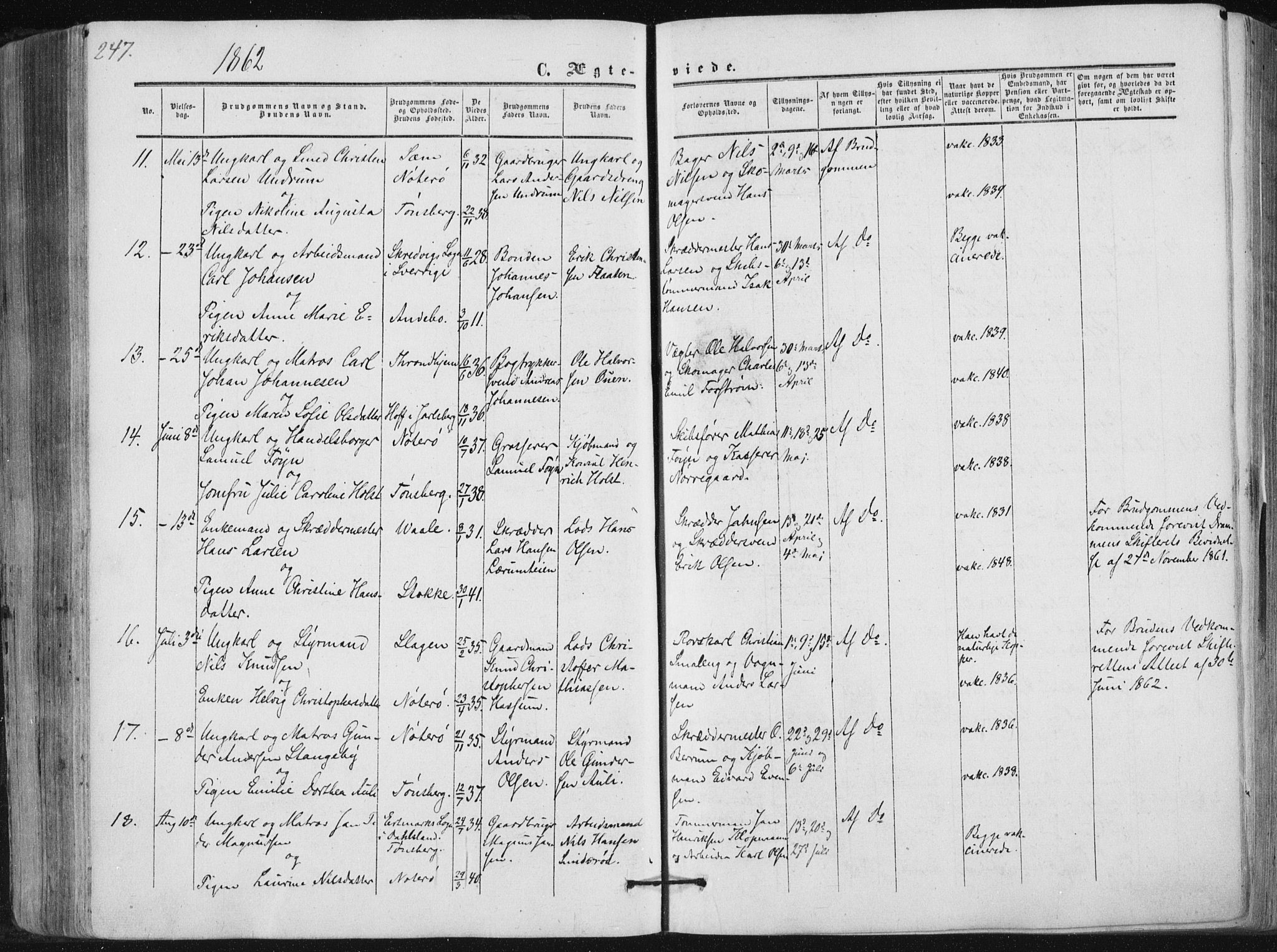 Tønsberg kirkebøker, AV/SAKO-A-330/F/Fa/L0008: Parish register (official) no. I 8, 1855-1864, p. 247