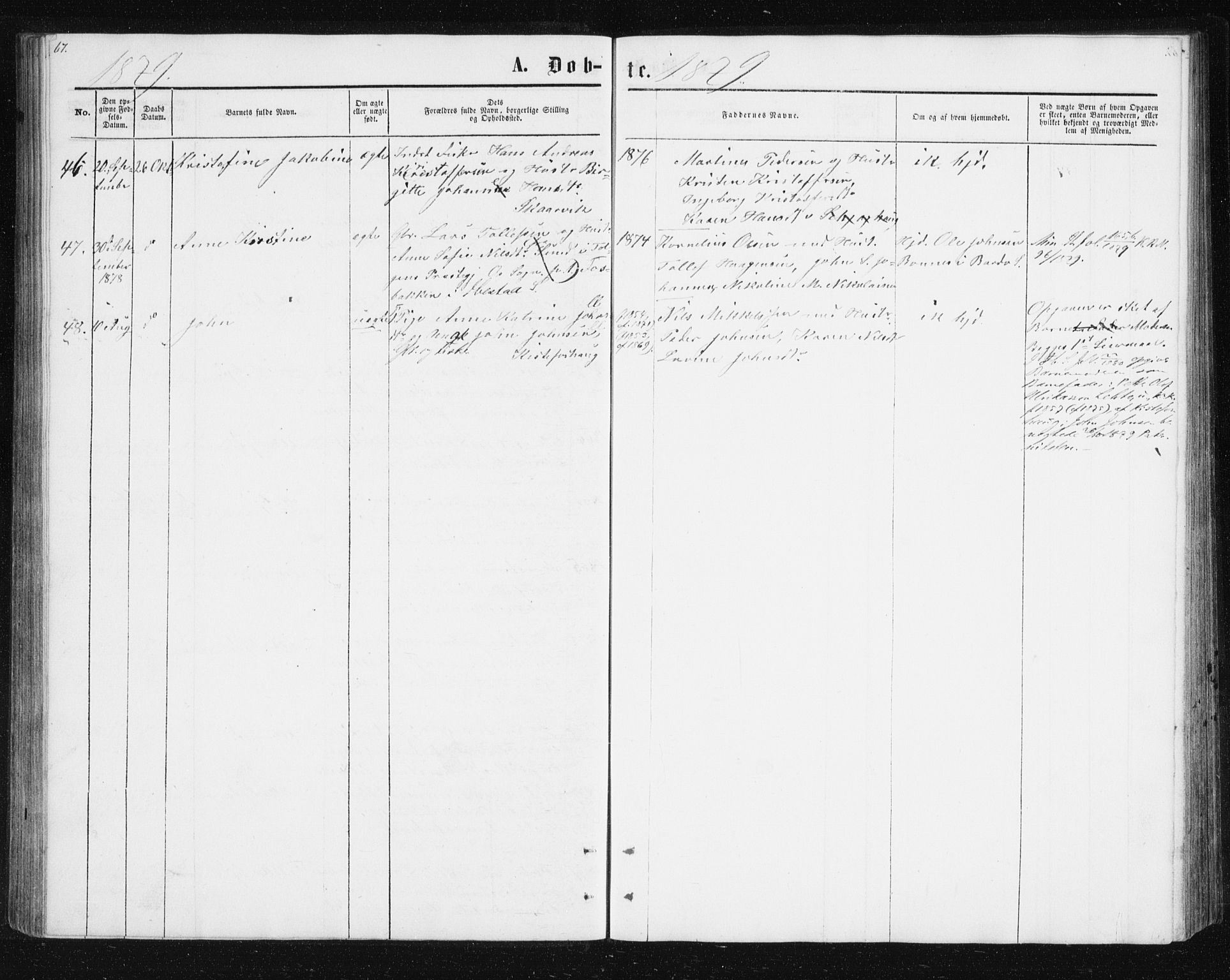 Ibestad sokneprestembete, AV/SATØ-S-0077/H/Ha/Hab/L0013klokker: Parish register (copy) no. 13, 1865-1879, p. 67