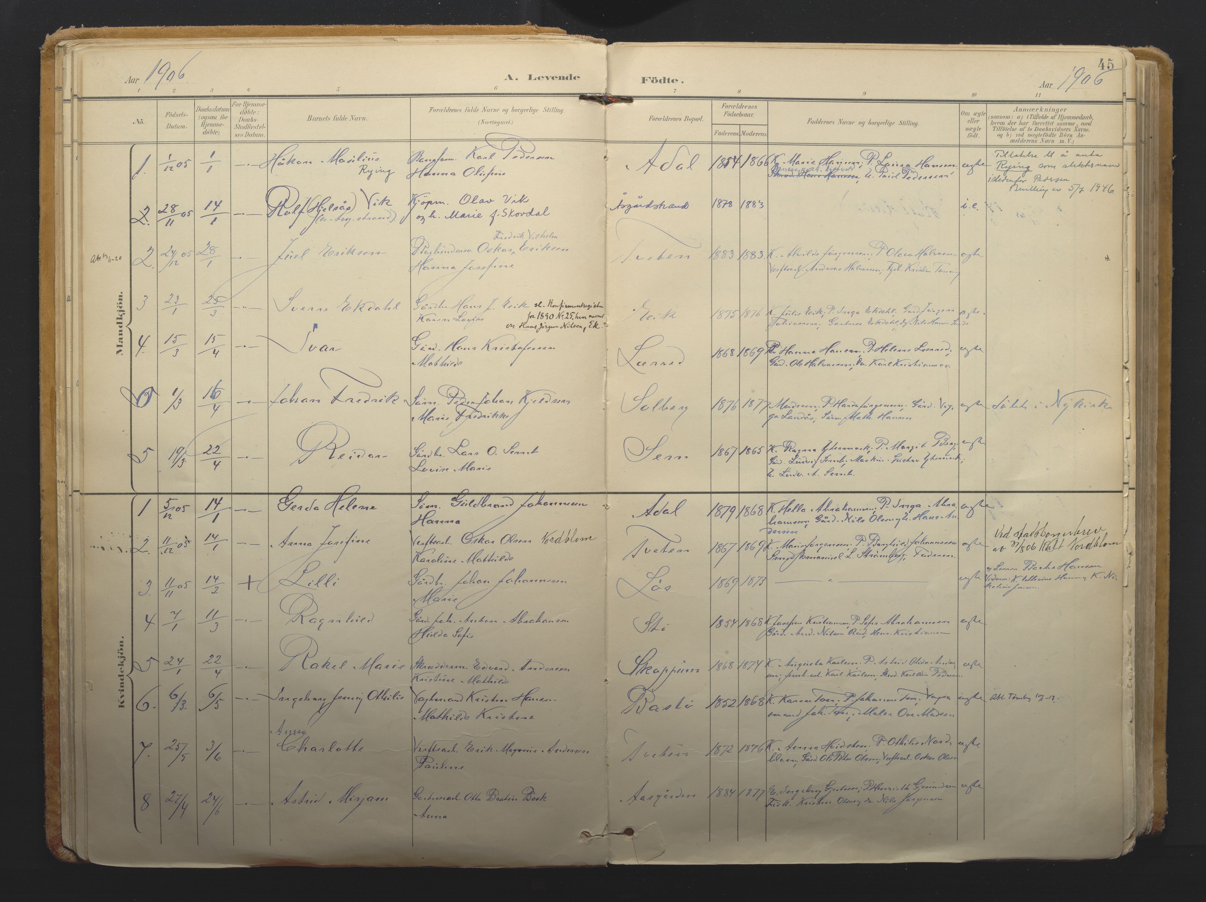 Borre kirkebøker, AV/SAKO-A-338/F/Fa/L0011: Parish register (official) no. I 11, 1897-1921, p. 45