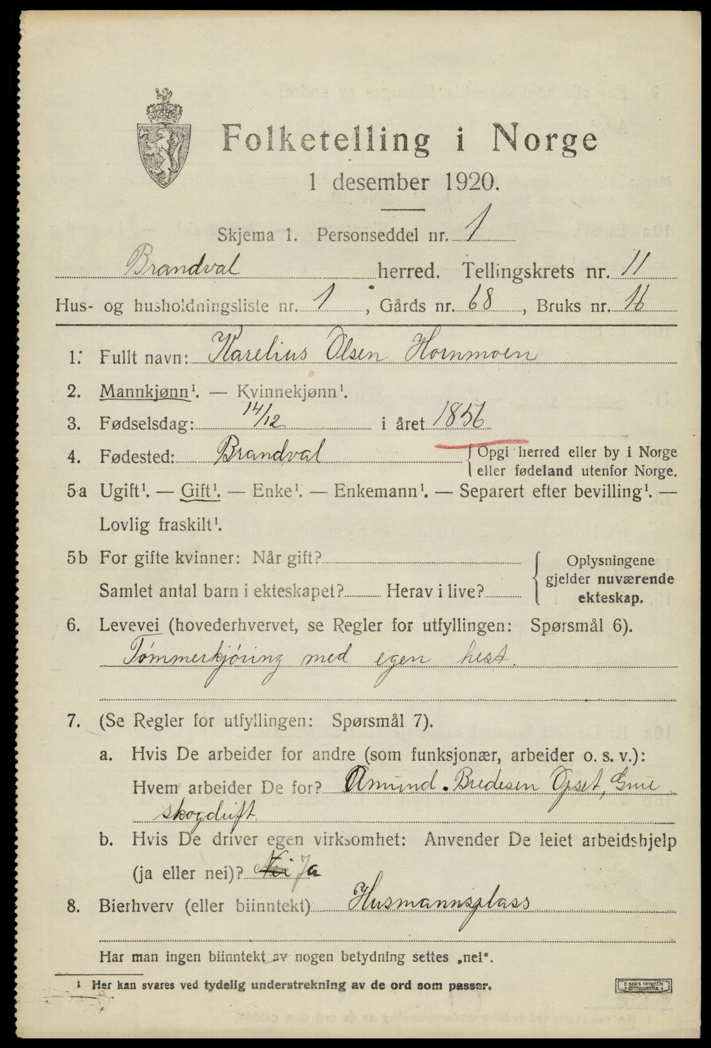 SAH, 1920 census for Brandval, 1920, p. 8048