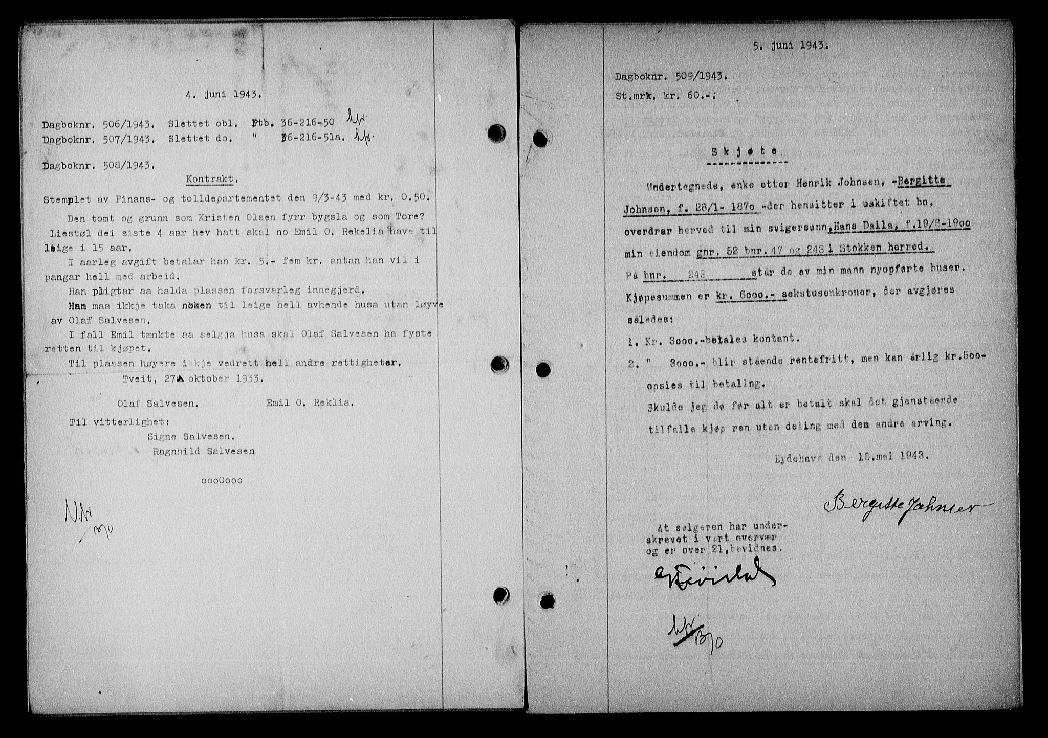 Nedenes sorenskriveri, SAK/1221-0006/G/Gb/Gba/L0050: Mortgage book no. A-IV, 1942-1943, Diary no: : 509/1943