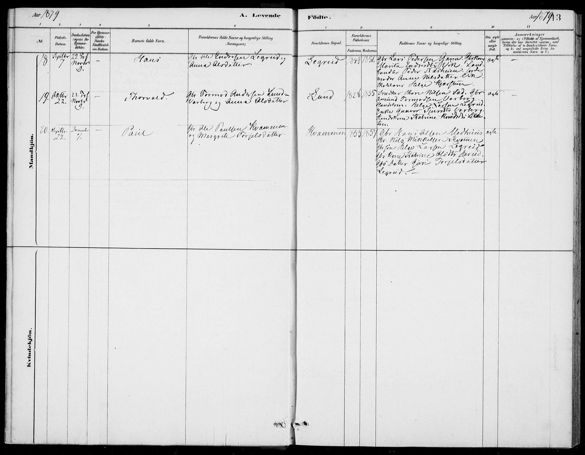 Ulvik sokneprestembete, AV/SAB-A-78801/H/Haa: Parish register (official) no. D  1, 1878-1903, p. 13