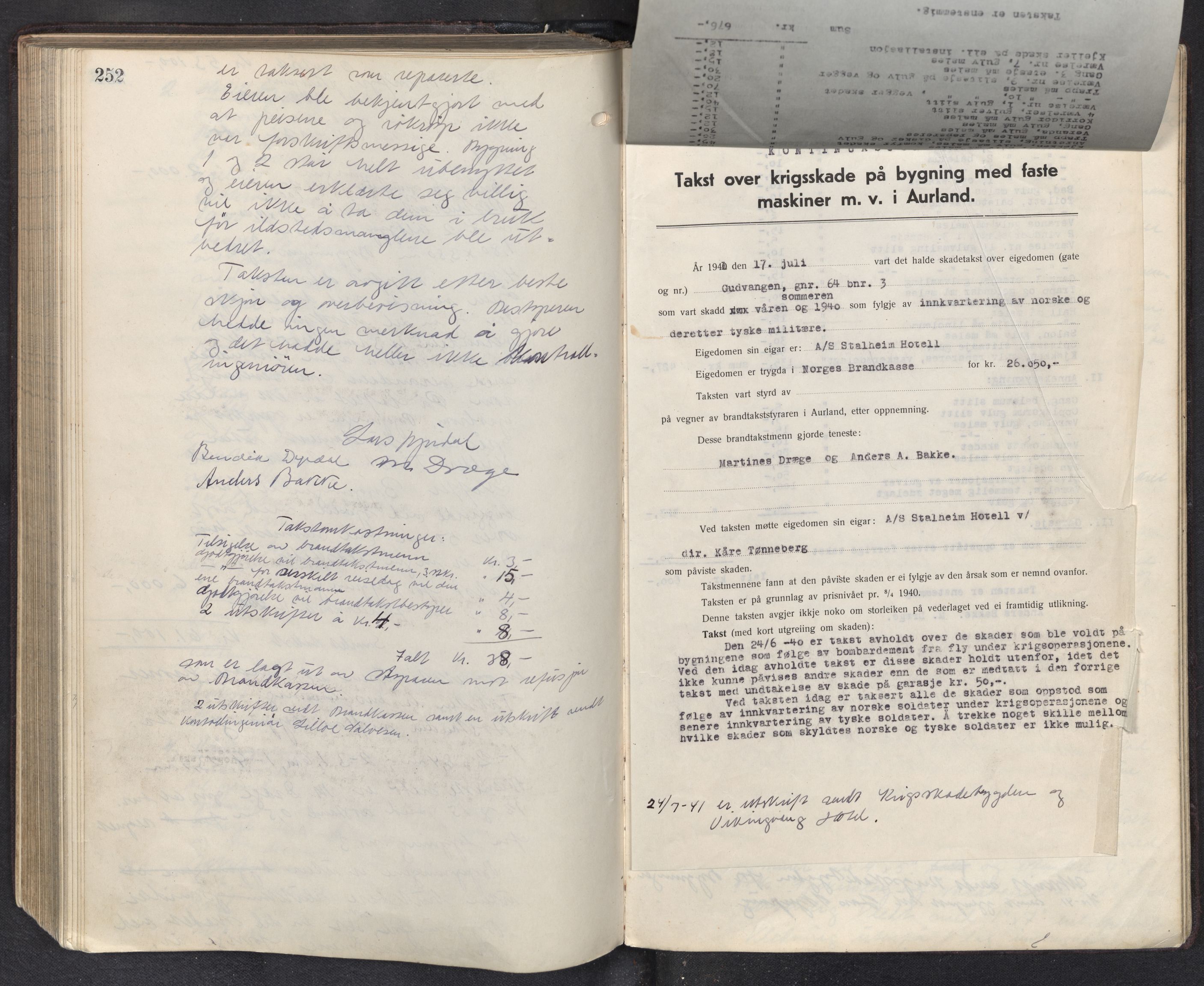 Lensmannen i Aurland, SAB/A-26401/0012/L0003: Branntakstprotokoll, 1917-1944, p. 252