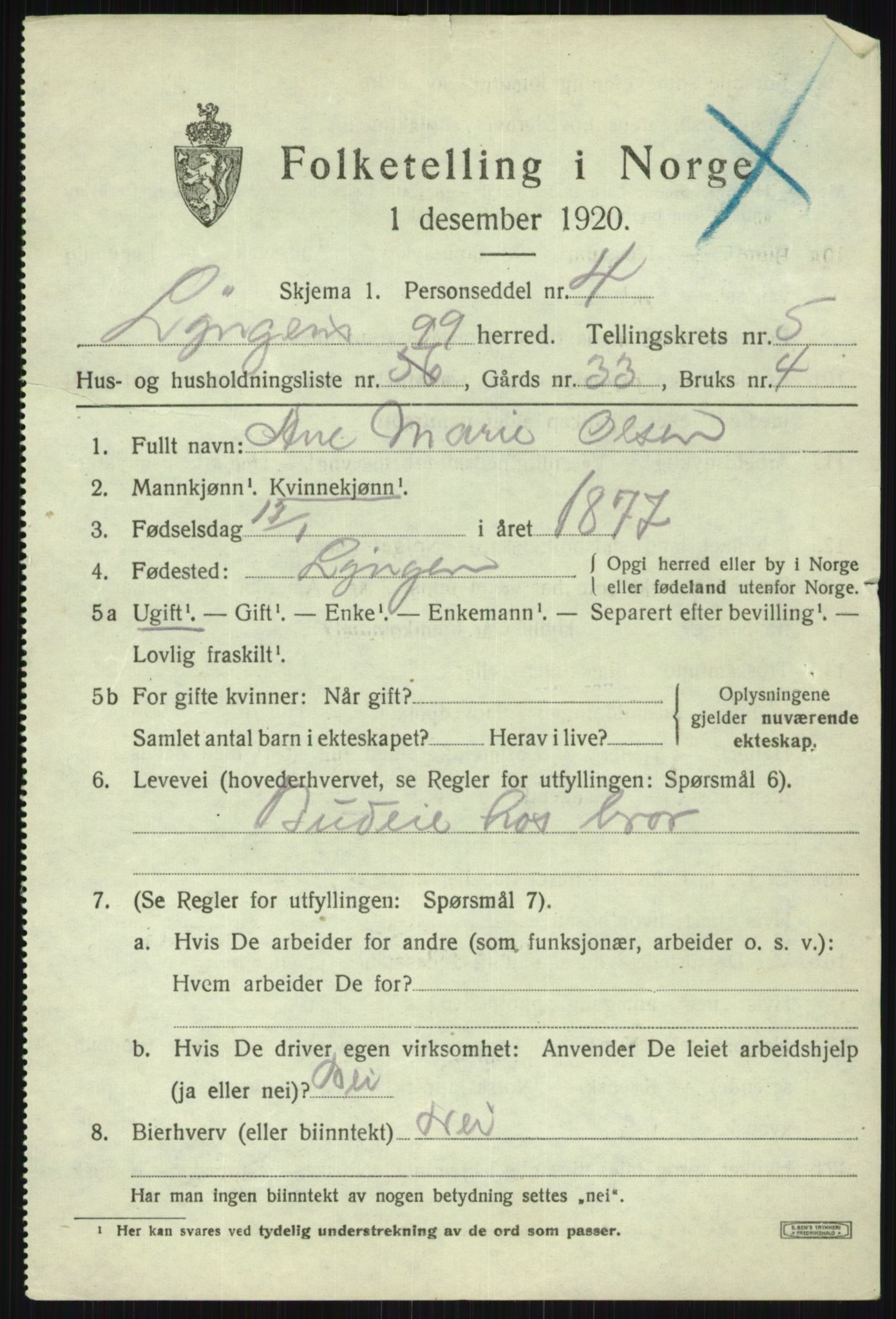 SATØ, 1920 census for Lyngen, 1920, p. 6592