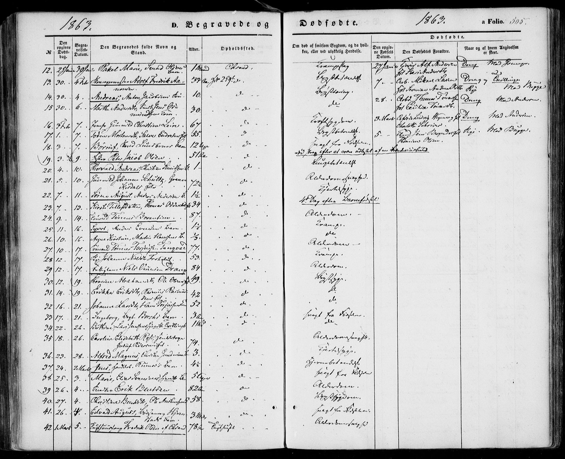 Kristiansand domprosti, SAK/1112-0006/F/Fa/L0014: Parish register (official) no. A 14, 1852-1867, p. 505
