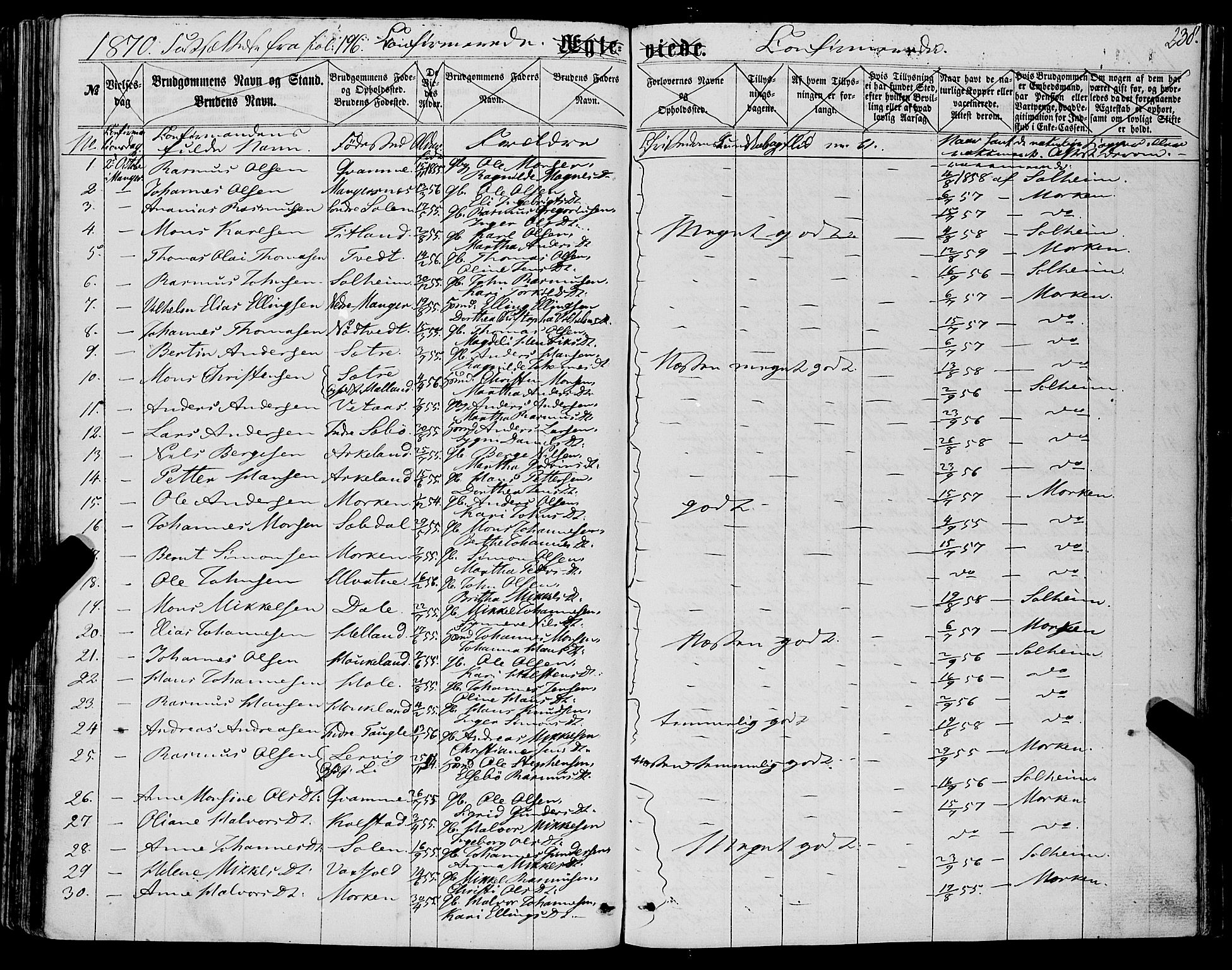 Manger sokneprestembete, SAB/A-76801/H/Haa: Parish register (official) no. A 7, 1860-1870, p. 238