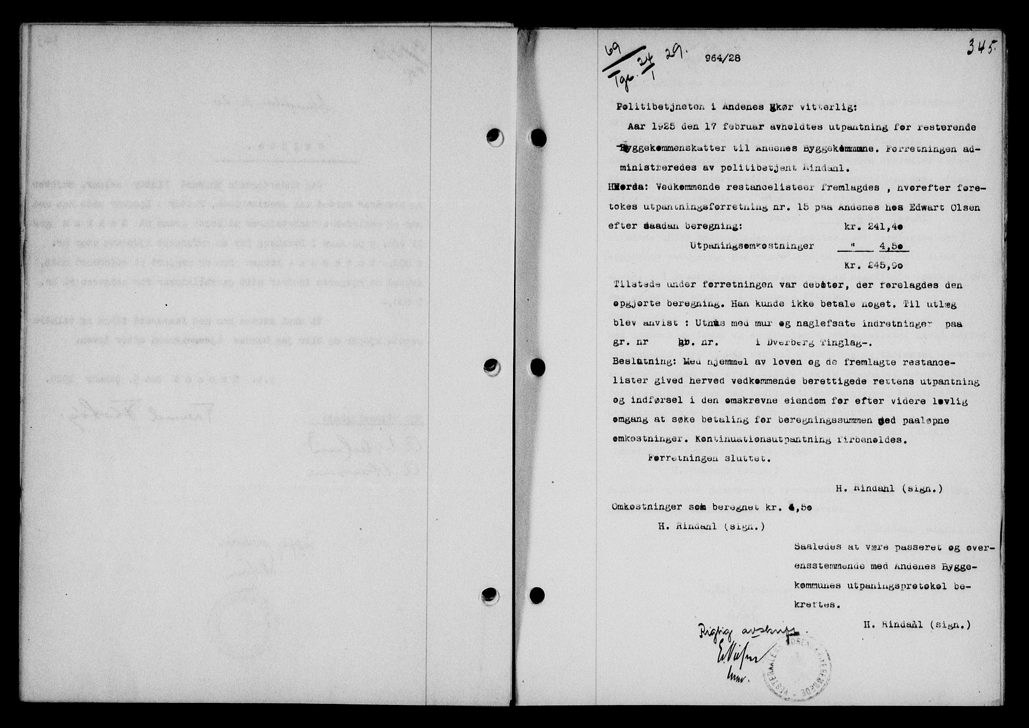 Vesterålen sorenskriveri, AV/SAT-A-4180/1/2/2Ca/L0047: Mortgage book no. 40, 1928-1929, Deed date: 24.01.1929