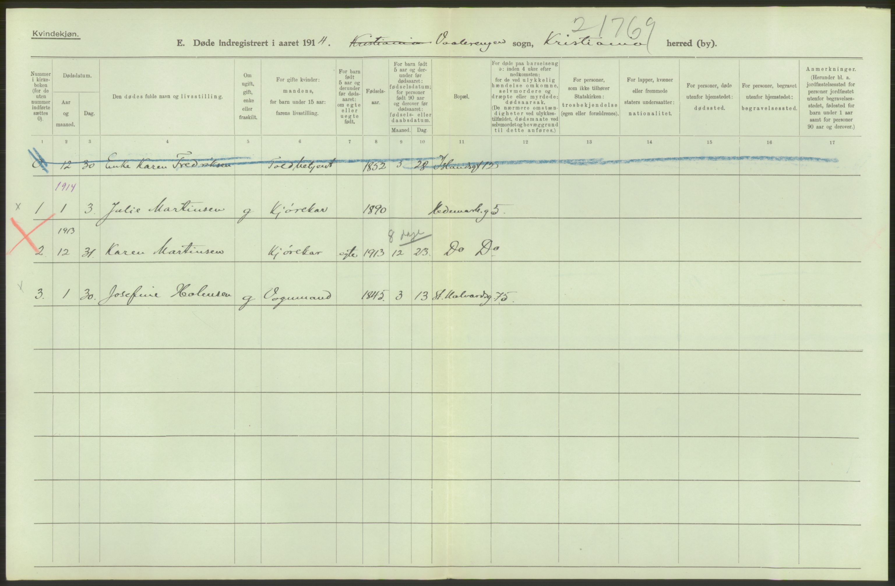 Statistisk sentralbyrå, Sosiodemografiske emner, Befolkning, RA/S-2228/D/Df/Dfb/Dfbd/L0008: Kristiania: Døde, 1914, p. 208